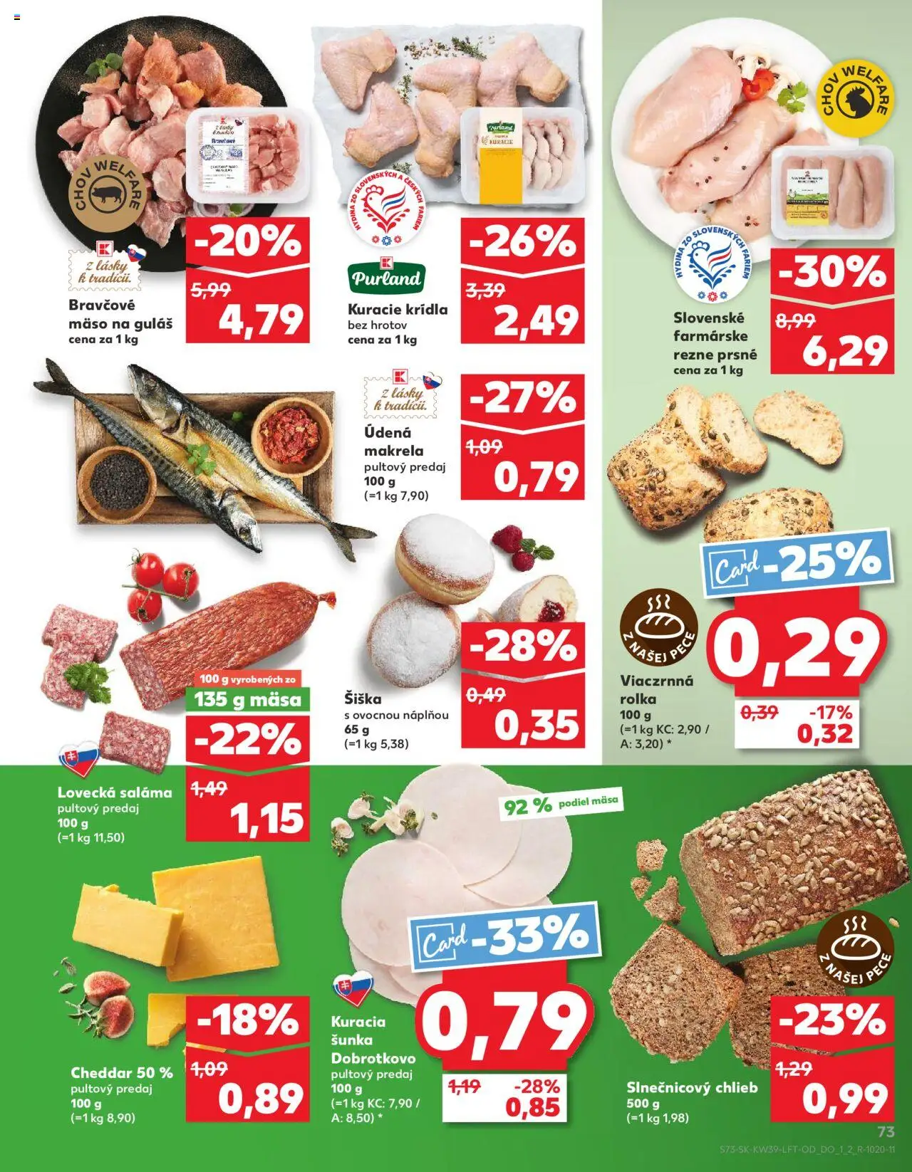 Nové Kaufland akcie – leták je platný od 25.09.2025 | Strana: 73 | Produkty: Chlieb, Saláma, Šunka, Bravčové mäso