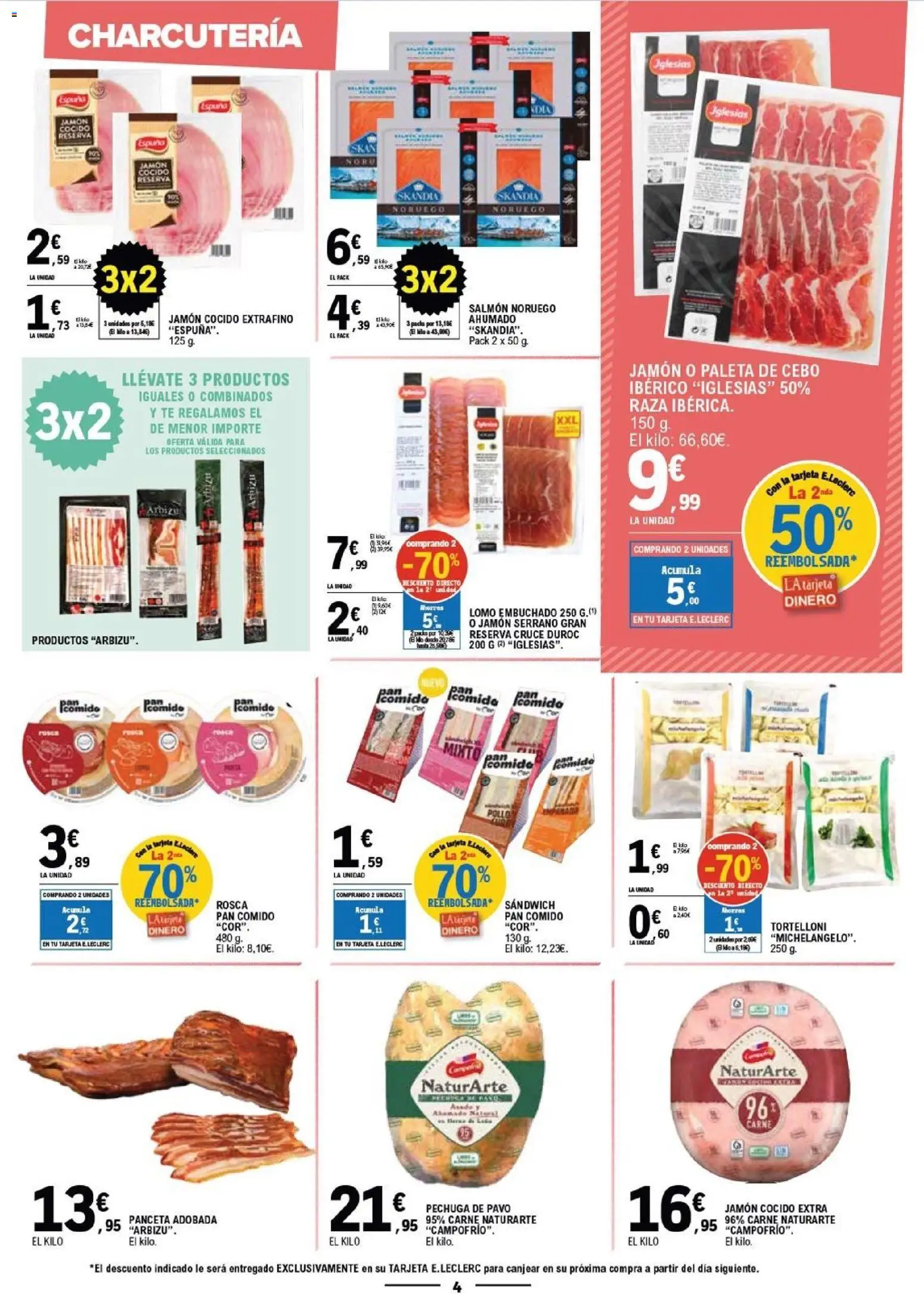E.Leclerc Mas Barato │ válido desde el 04.03.2026 | Página: 4 | Productos: Ηλεκτρικός φούρνος, Pan, Jamón, Té