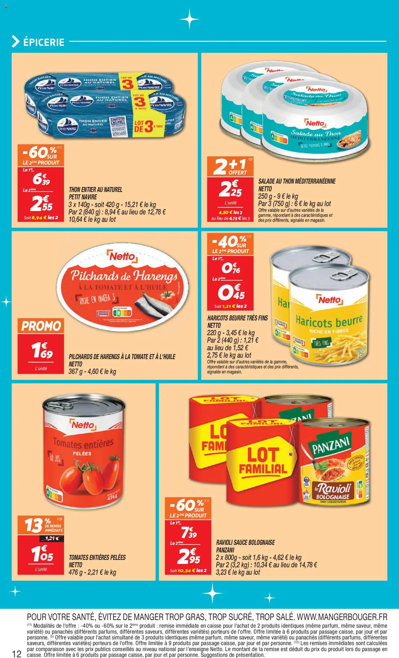 {H1} | Page: 12 | Produits: Salade, Thon, Beurre, Tomates
