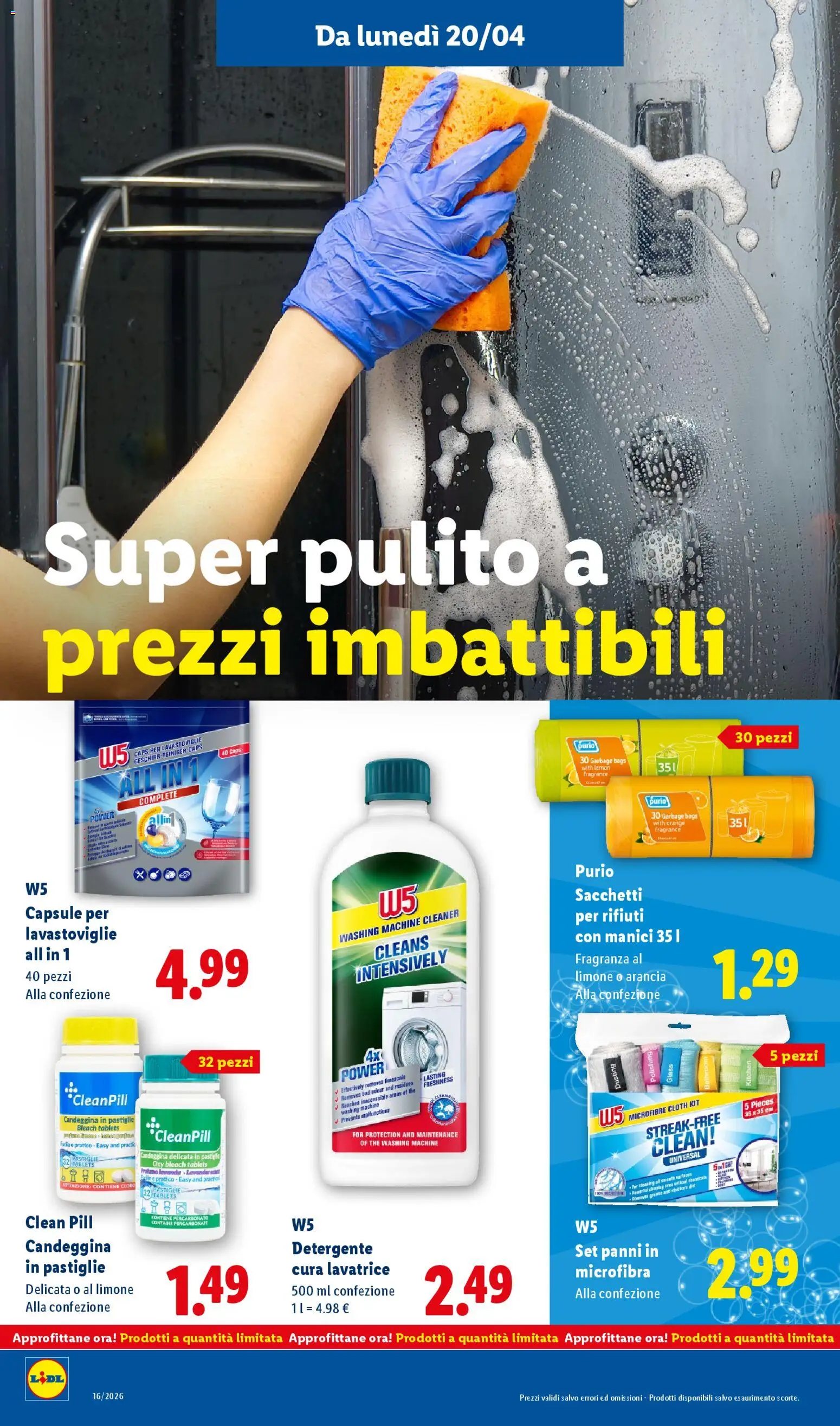 Volantino Lidl del 16.04.2026 | Pagina: 40 | Prodotti: Capsule per lavastoviglie, Candeggina, The, Fragranza