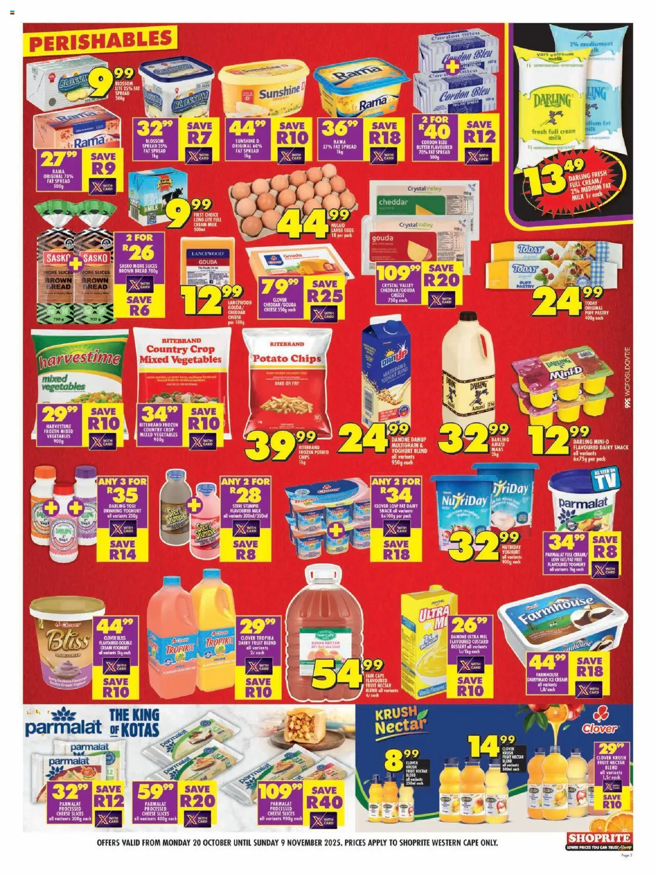 New Shoprite catalogue – valid from 20.10.2025 | Page: 3 | Products: Cover, Milk, Ice cream, Fat spread