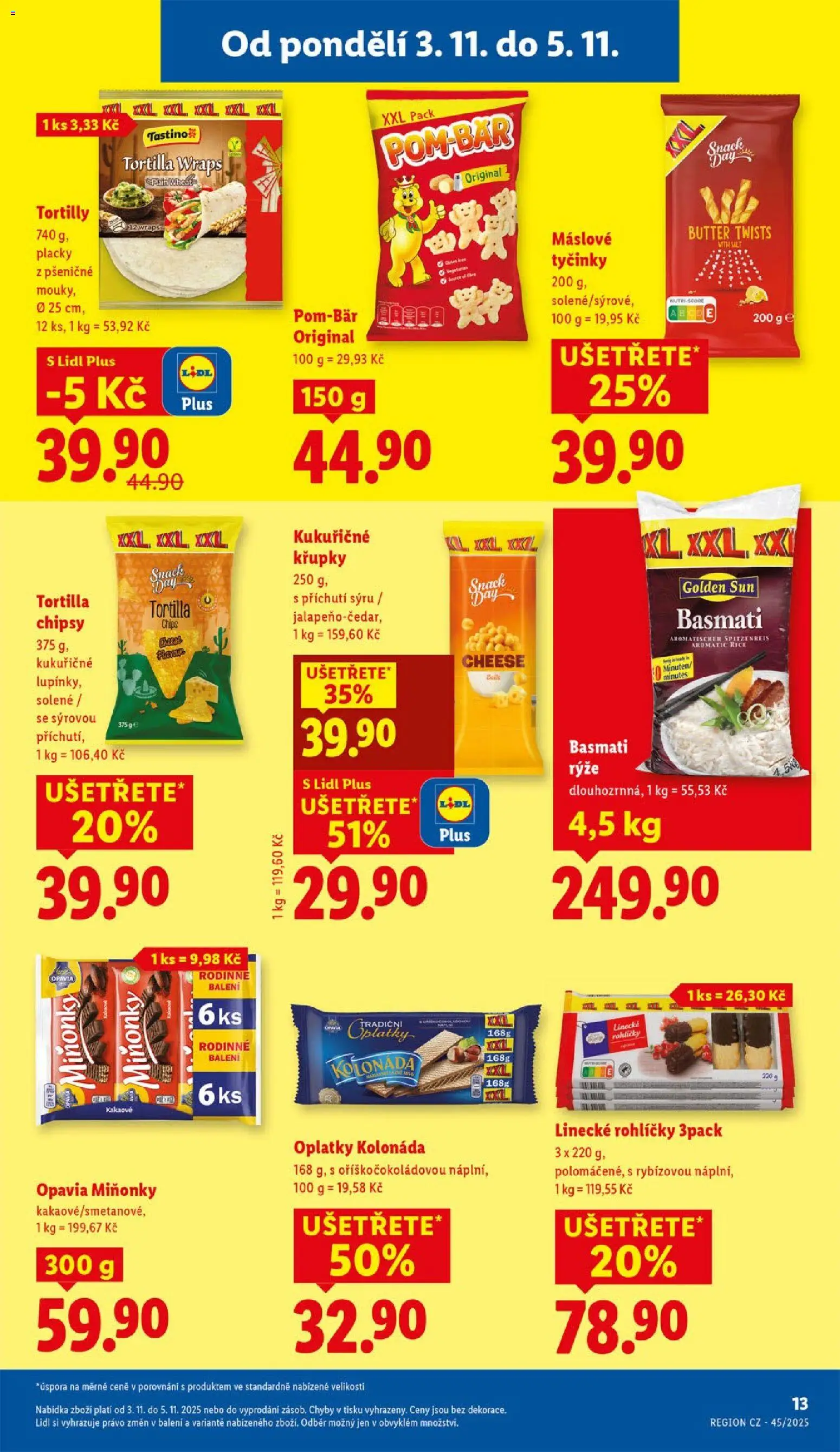 Lidl leták od 03.11.2025 | Strana: 13 | Produkty: Tyčinky, Tortilla, Křupky, Oplatky