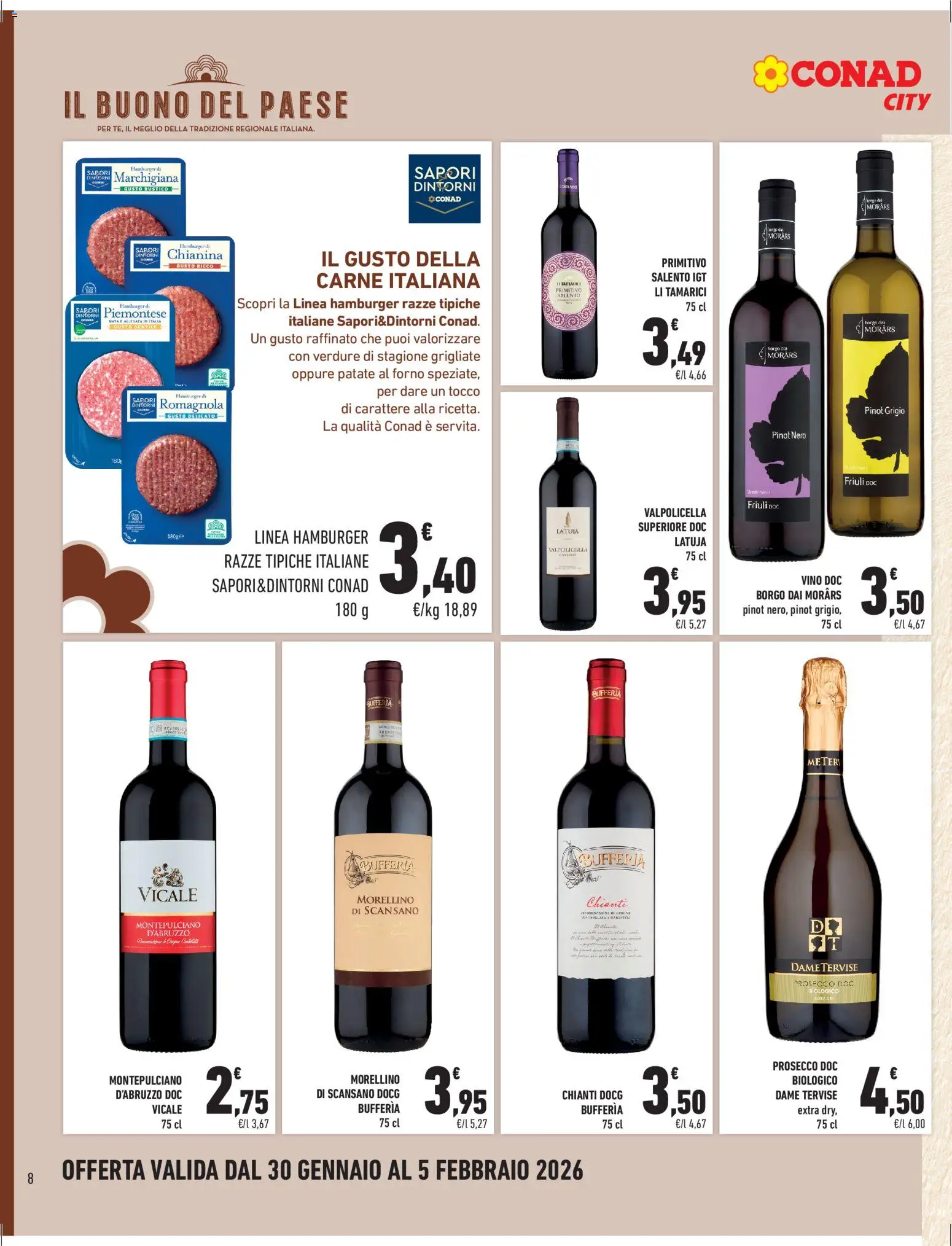 Volantino Conad del 30.01.2026 | Pagina: 8 | Prodotti: Prosecco, Patate, Forno, Hamburger