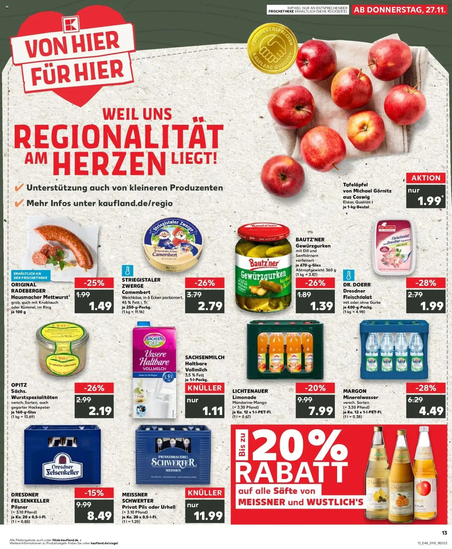 Kaufland prospekt Meißen	 – gültig ab 27.11.2025 | Seite: 13 | Produkte: Pils, Mineralwasser, Knoblauch, Dill