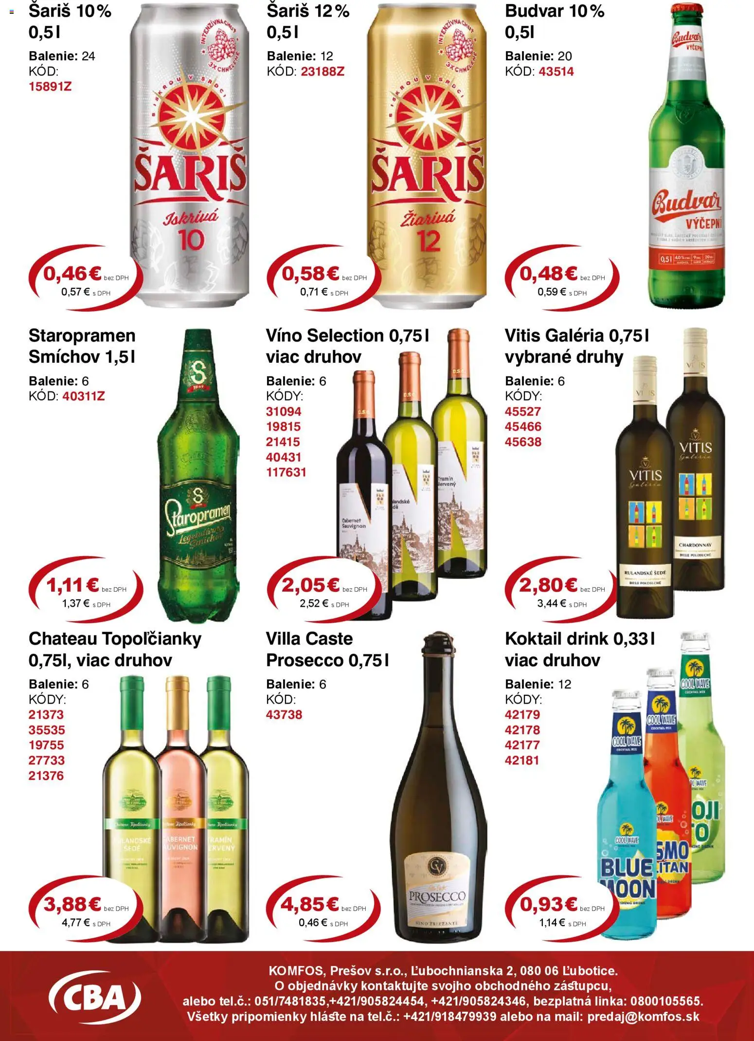 Nové CBA Komfos akcie – leták je platný od 08.12.2025 | Strana: 8 | Produkty: Víno, Prosecco, Budvar, Staropramen
