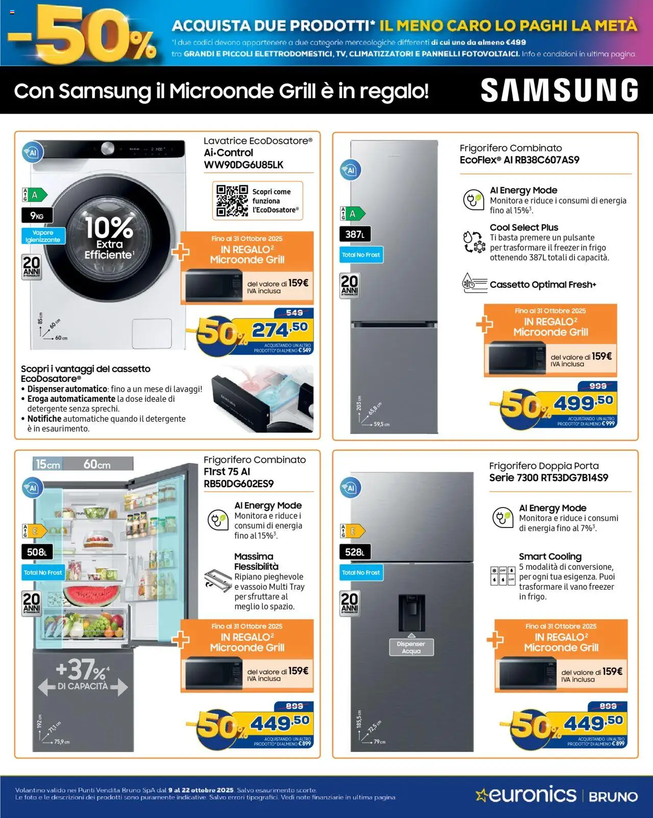 Volantino Euronics del 09.10.2025 | Pagina: 2 | Prodotti: Microonde, Detergente, Vassoio, Samsung