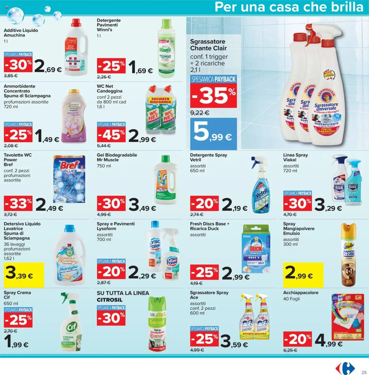 Volantino Carrefour del 23.10.2025 | Pagina: 25 | Prodotti: Ammorbidente, Candeggina, Sgrassatore, Lavatrice