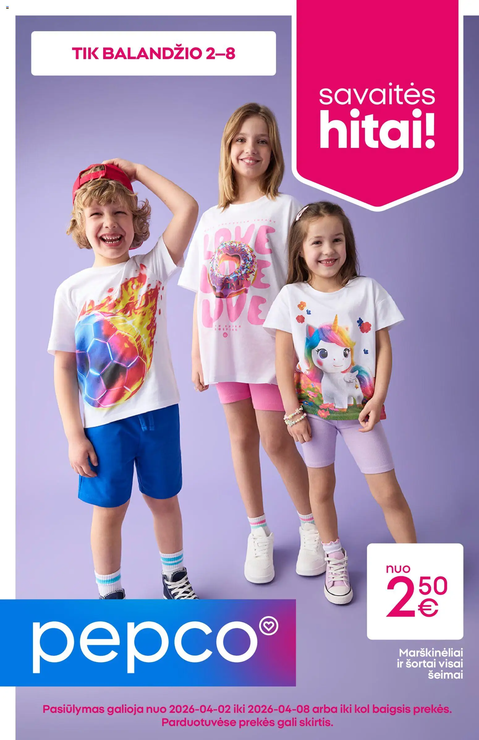 Pepco akcijos nuo 02.04.2026 | Puslapis: 1 | Prekių: Marškinėliai, Šortai
