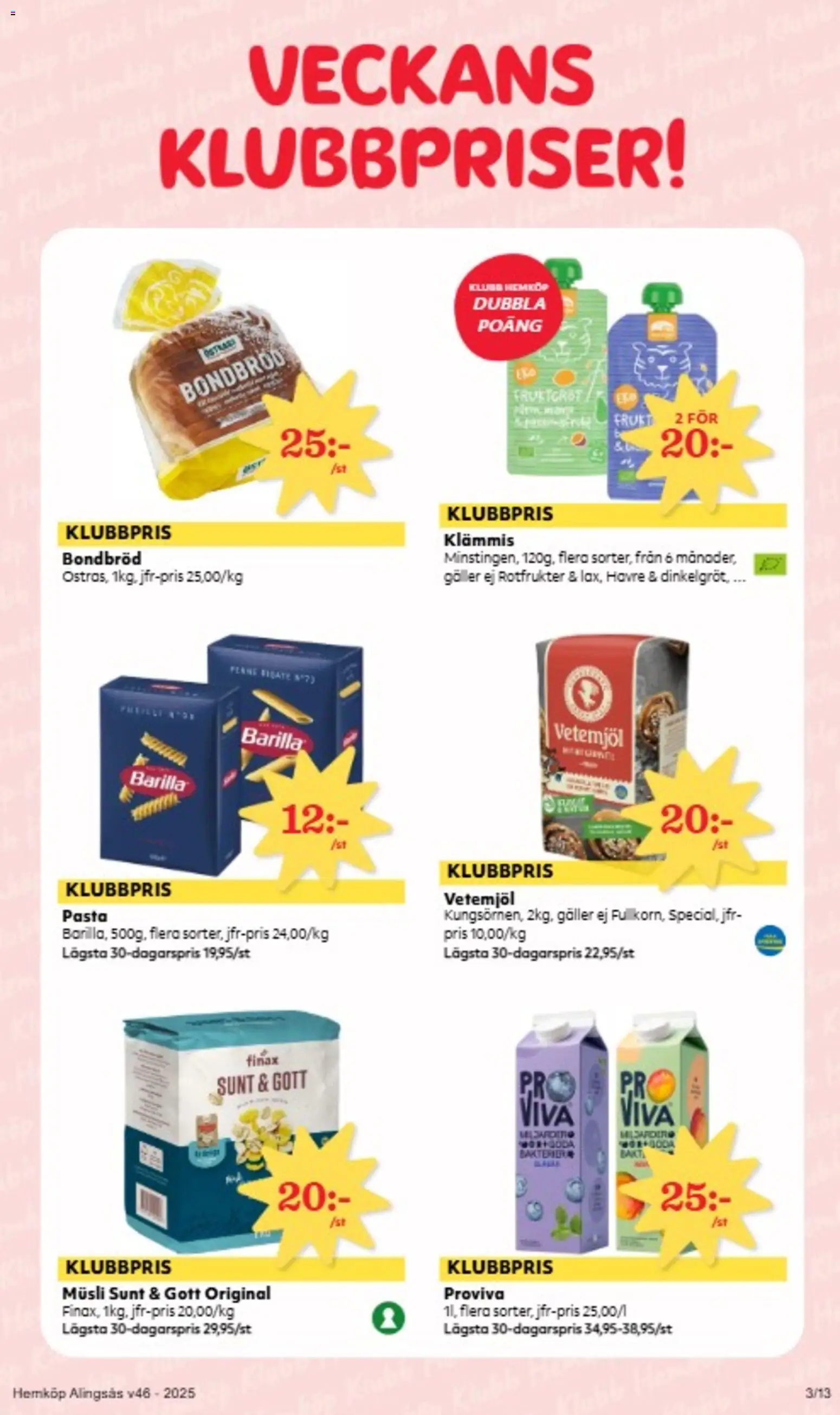 Hemköp reklamblad aktuell från 10.11.2025 | Sida: 3 | Produkter: Musli, Klämmis, Galler, Pasta