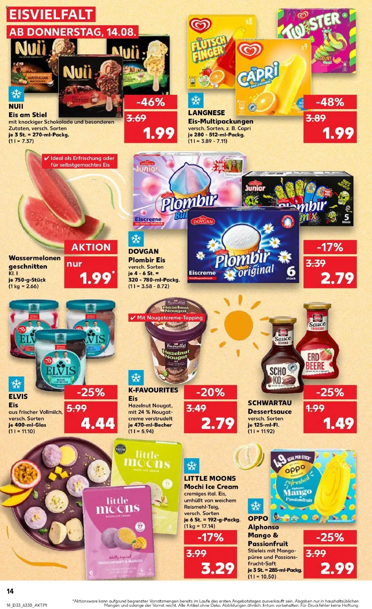 Kaufland prospekt Braunschweig	 - gültig ab dem 14.08.2025 | Seite: 14 | Produkte: Schokolade, Creme, Eis, Mochi
