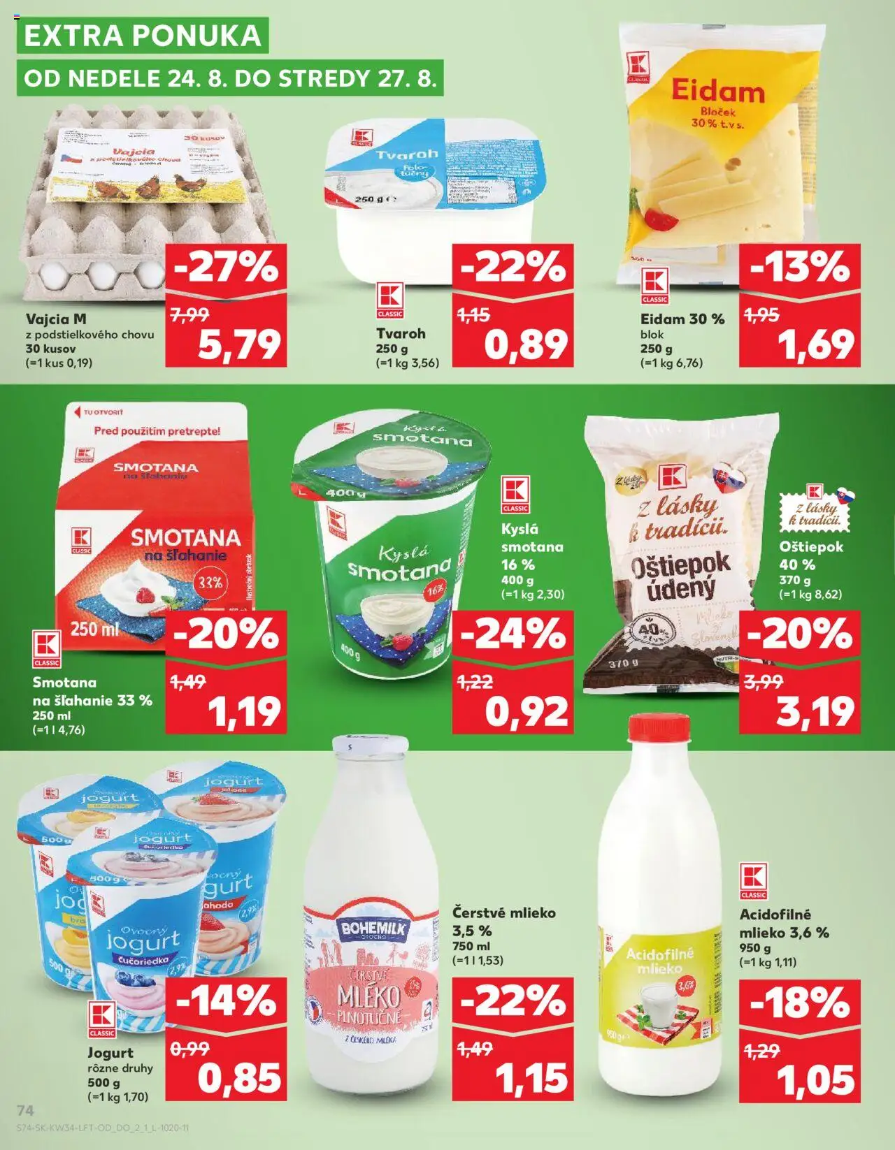 Kaufland Bratislava-Avion │ platný od 21.08.2025 | Strana: 74 | Produkty: Mlieko, Jogurt, Vajcia, Smotana na šľahanie