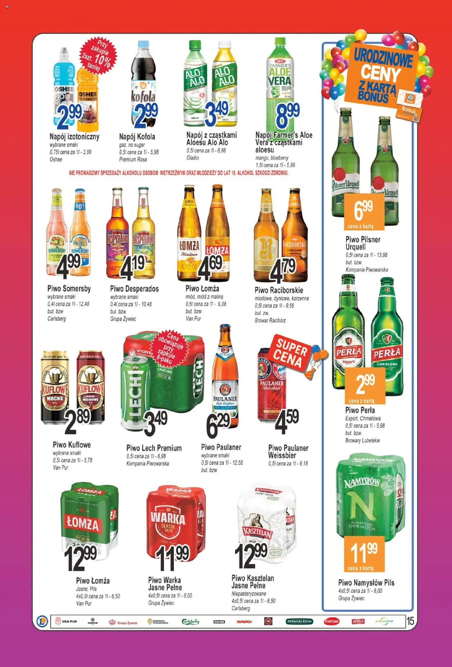 E.Leclerc Gazetka - Tychy od 28.10.2025 | Strona: 15 | Produkty: Piwo perła, Warka, Piwo Namysłów, Alkohol