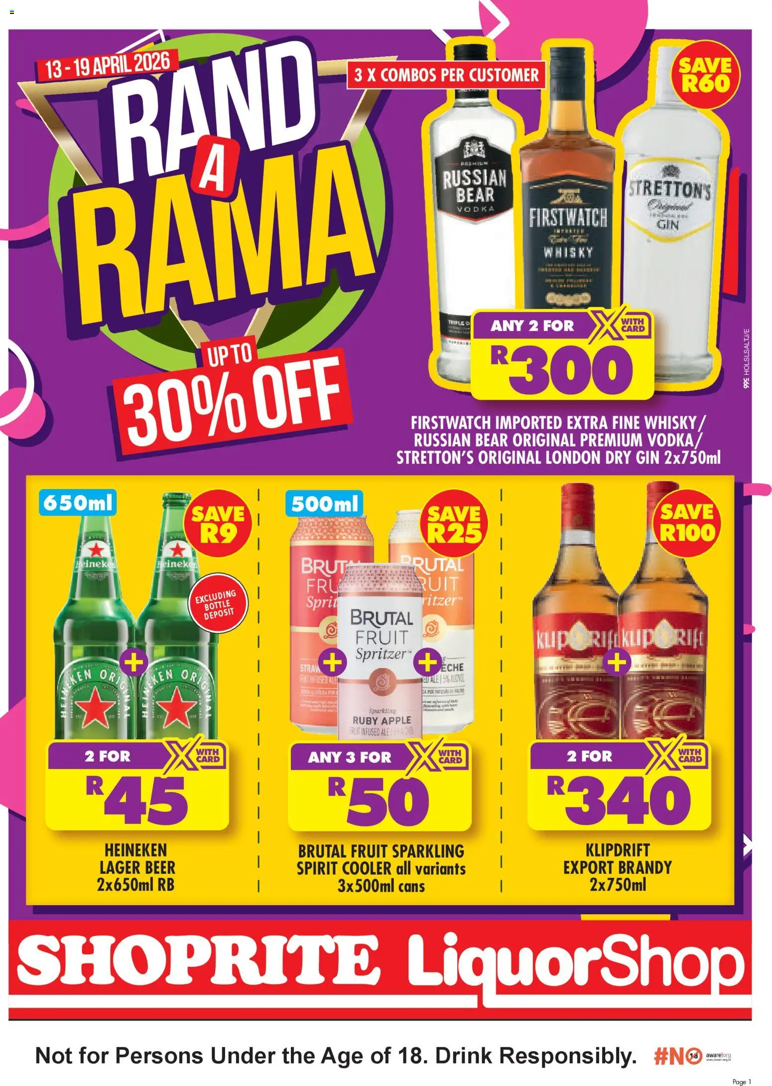 New Shoprite catalogue – valid from 13.04.2026 | Page: 1 | Products: Brandy, Beer, Vodka, Fruit