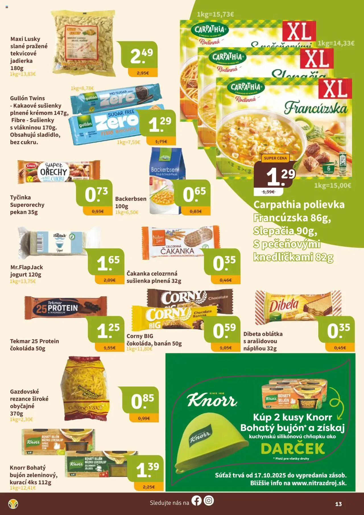 Nové Nitrazdroj akcie – leták je platný od 17.10.2025 | Strana: 13 | Produkty: Jogurt, Bujón, Rezance, Orechy