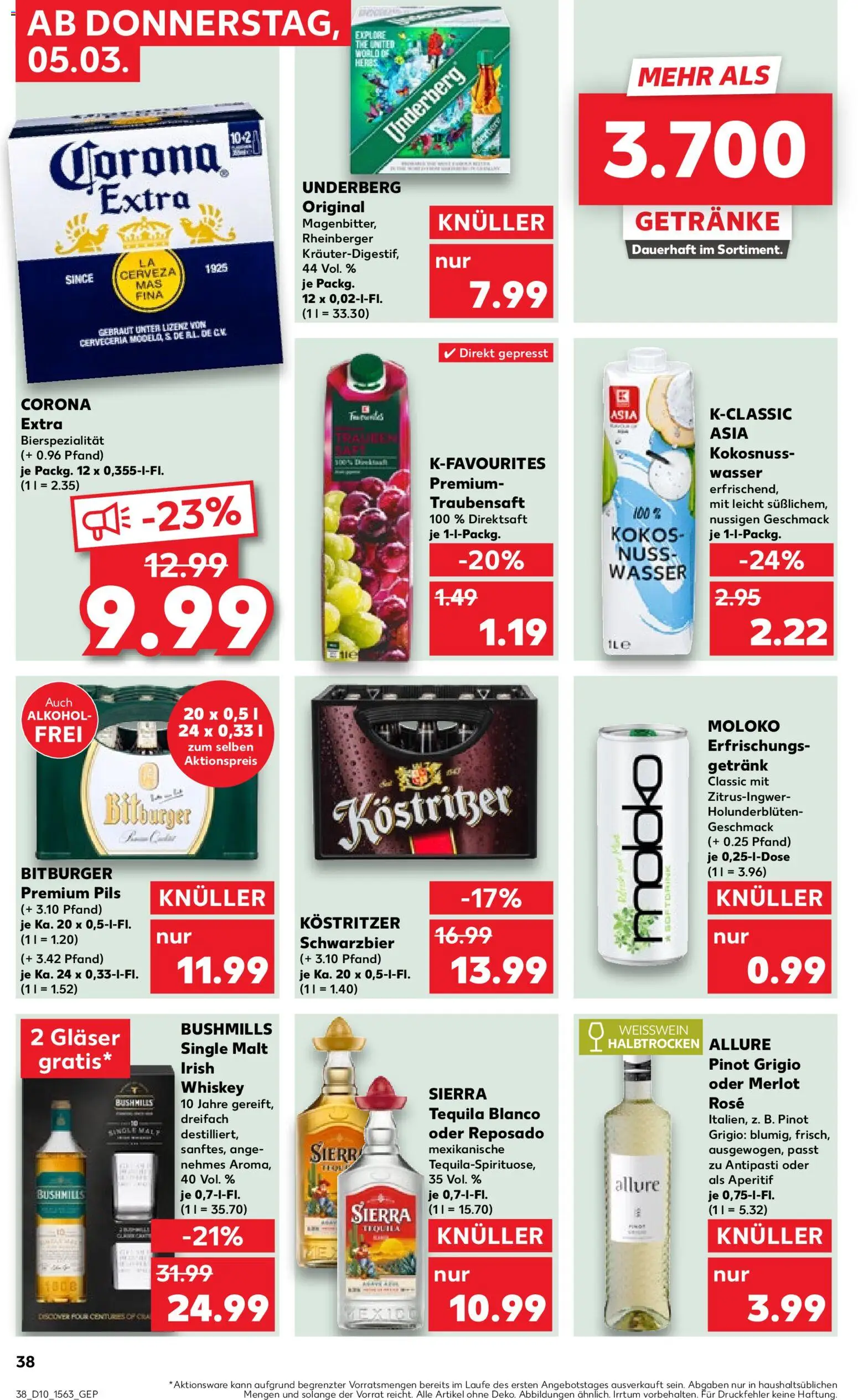 Kaufland prospekt Hamburg	 – gültig ab 05.03.2026 | Seite: 38 | Produkte: Bitburger, Kostritzer, Weißwein, Wasser
