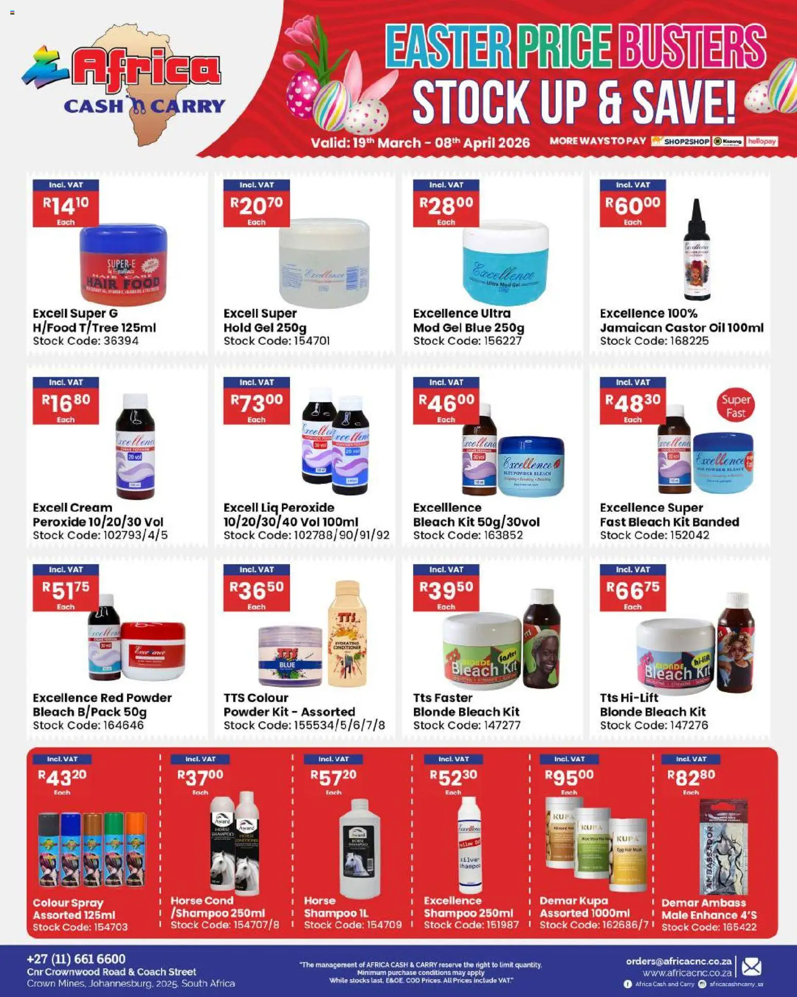 New Africa Cash & Carry catalogue – valid from 19.03.2026 | Page: 42 | Products: Bleach, Oil, Powder, Shampoo