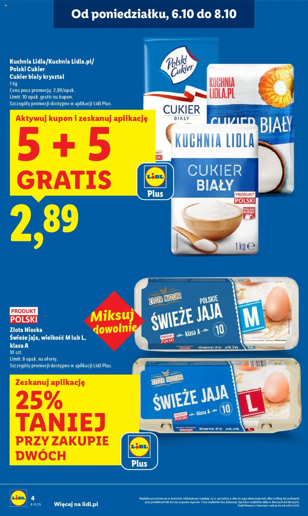 Lidl Gazetka od 06.10.2025 | Strona: 4 | Produkty: Cukier biały, Jaja, Cukier