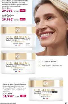 Creme de Dia Corretor e Embelezador, Day cream that makes the skin smoother and more luminous. Day after day, wrinkles appear reduced and the skin feels firmer. 50 ml │ válido de 28.08.2025 | Página: 41 | Produtos: Corretor, Creme
