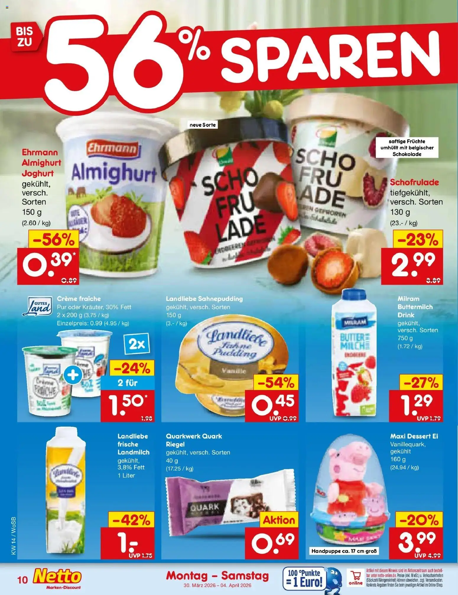 Netto Marken-Discount Prospekt Michelstadt	 – gültig ab 30.03.2026 | Seite: 10 | Produkte: Quark, Schokolade, Pudding, Milram