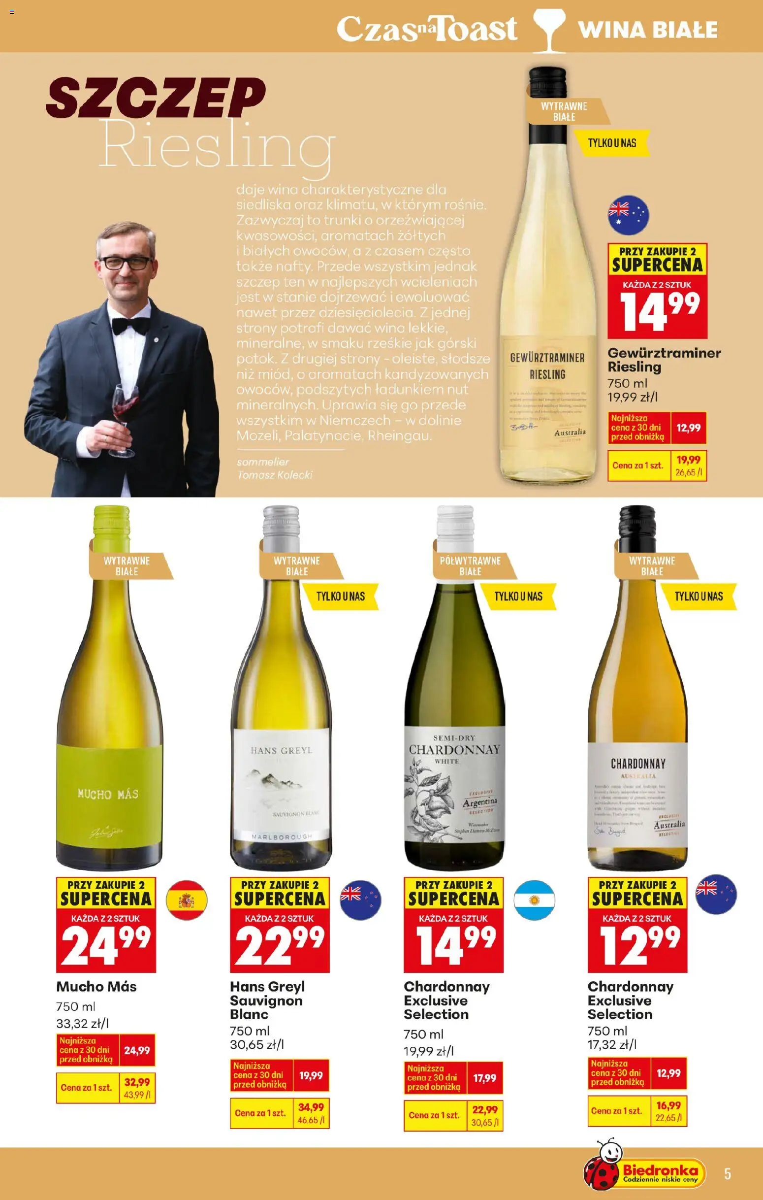 Biedronka gazetka - Czas na toast od 02.01.2026 | Strona: 5 | Produkty: Riesling, Chardonnay