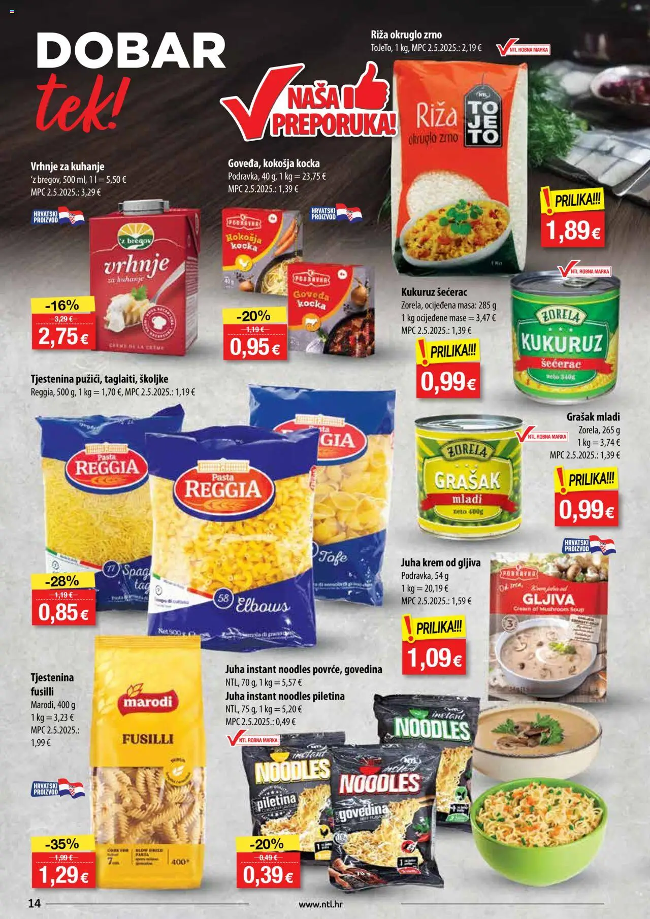NTL katalog | vrijedi od 06.08.2025 | Stranica: 14 | Proizvodi: Vrhnje za kuhanje, Govedina, Grašak, Pasta