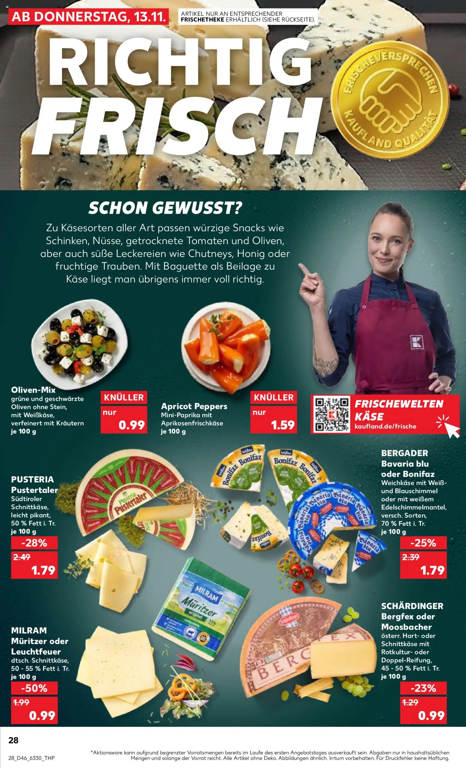 Kaufland prospekt Kiel	 – gültig ab 13.11.2025 | Seite: 28 | Produkte: Käse, Baguette, Tomaten, Milram