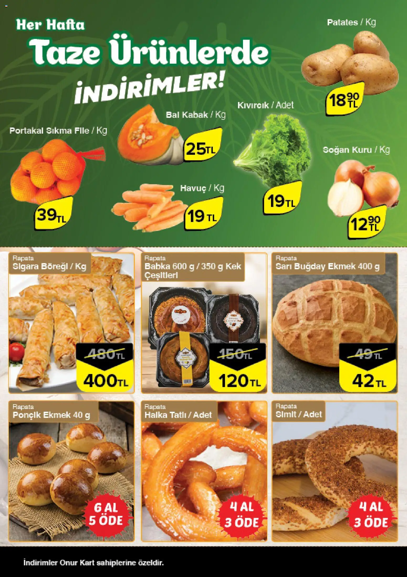 Onur Market Taze Ürünlerde İndirimler - Trakya - 09.01.2026 tarihinden itibaren geçerlidir | Sayfa: 4 | Ürünler: Kabak, Ekmek, Portakal, Patates