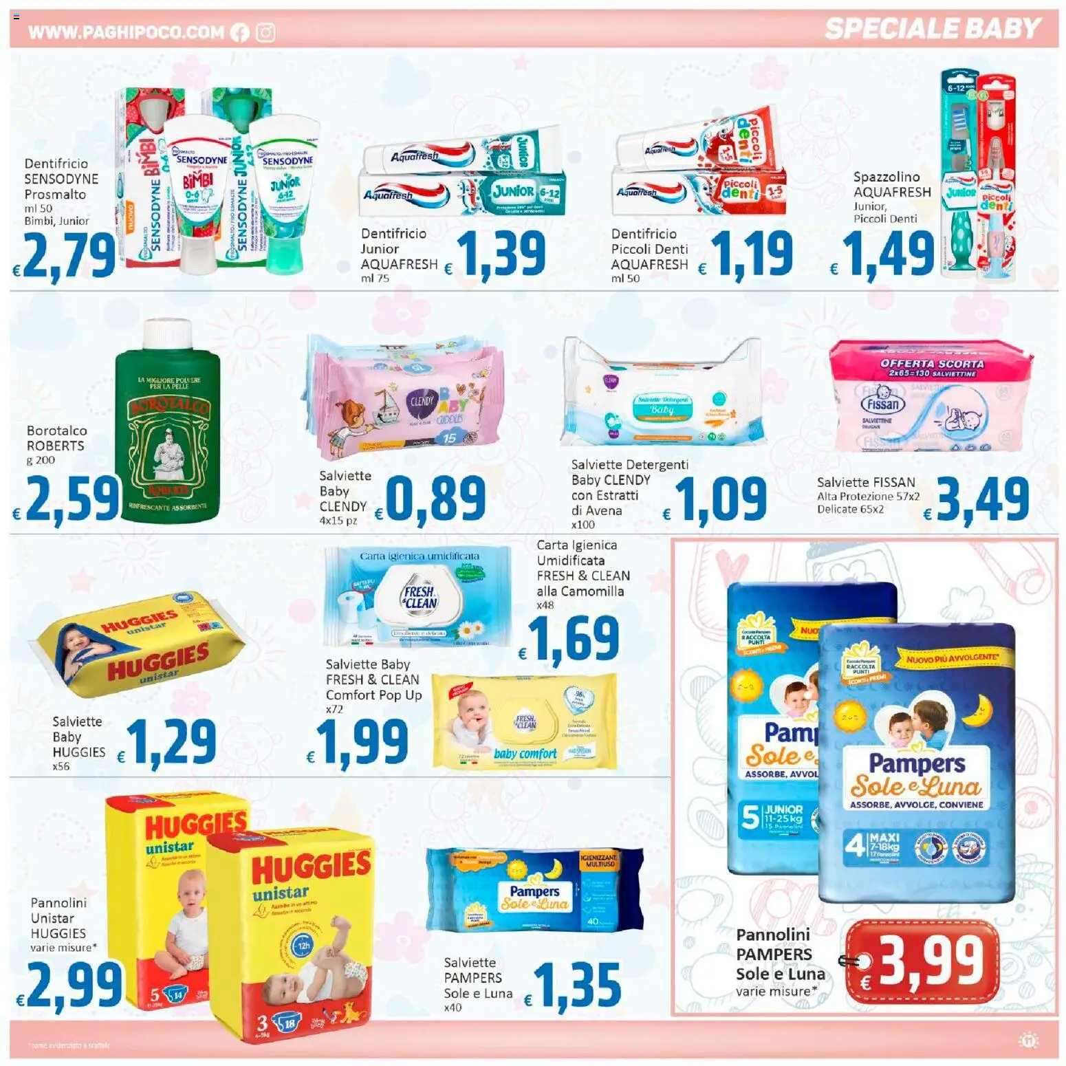 Volantino Paghi Poco del 20.02.2026 | Pagina: 11 | Prodotti: Pannolini, Carta igienica, Dentifricio, Spazzolino
