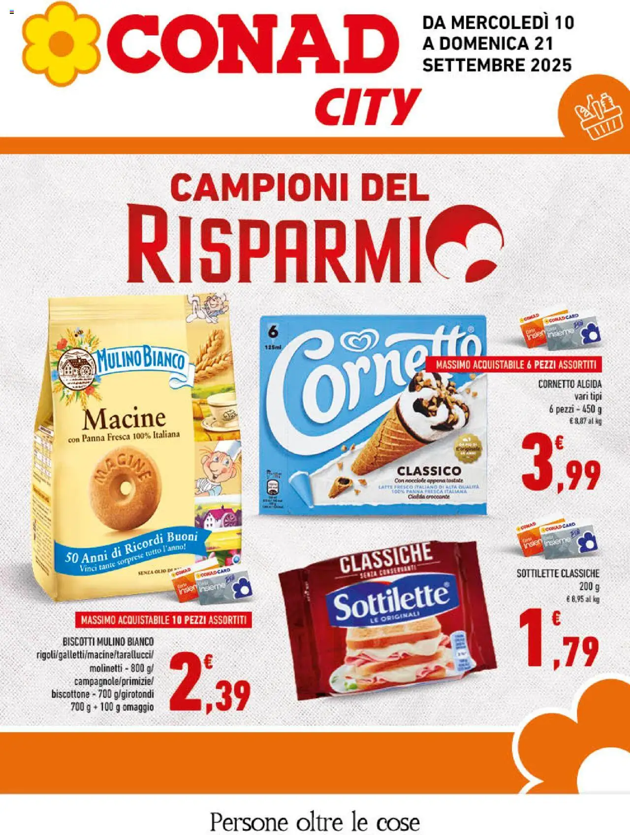 Volantino Conad del 10.09.2025 | Pagina: 1 | Prodotti: Cornetto, Biscotti, Latte, Olio