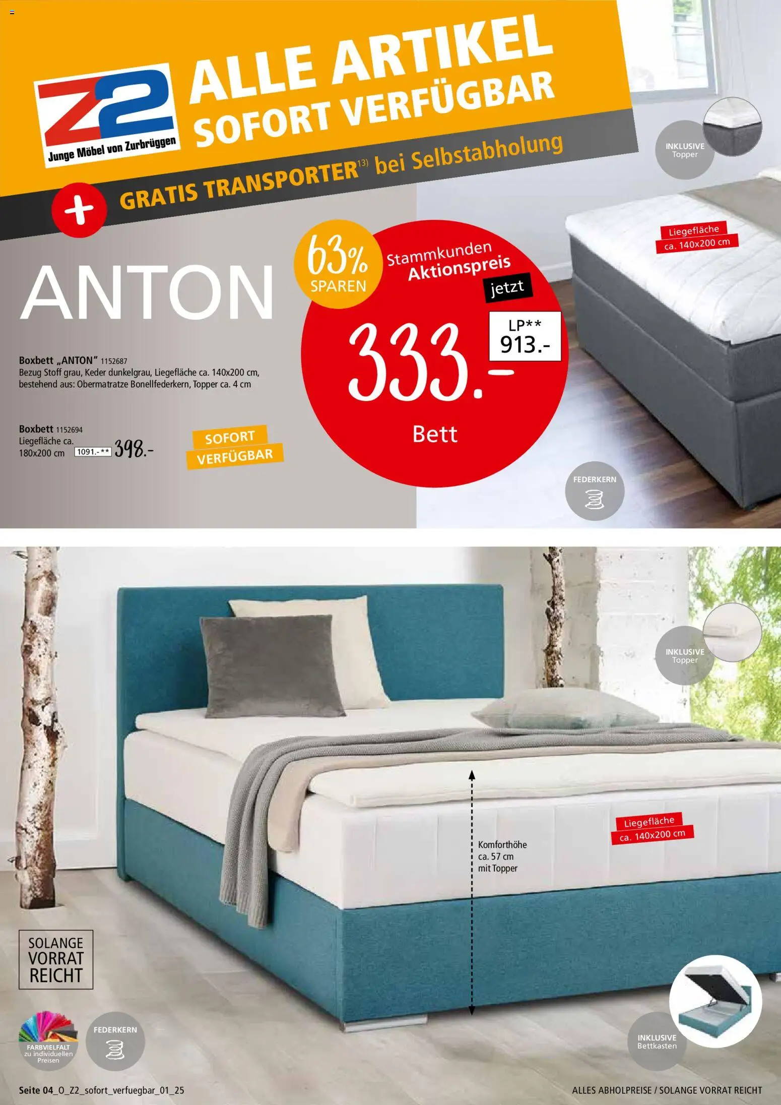 Zurbrüggen Sofort verfügbare Artikel – gültig ab 05.12.2025 | Seite: 4 | Produkte: Bett, Topper