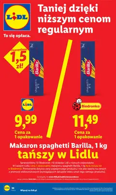 Pogląd oferty "Makaron spaghetti Barilla, 1 kg, 1 kg of spaghetti pasta" - ważna od 27.04.2026 | Strona: 34 | Produkty: Makaron spaghetti, Makaron