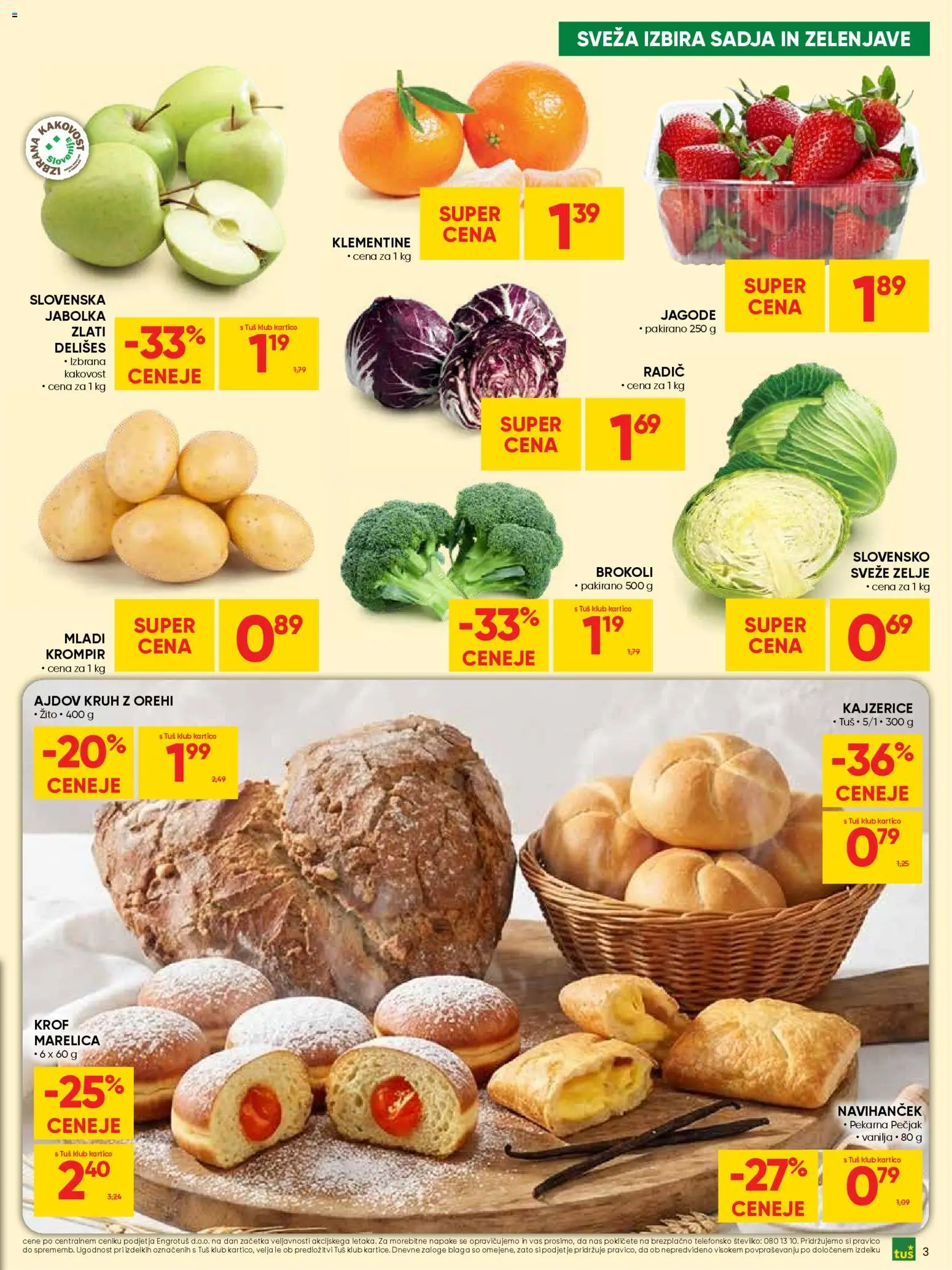 Novi Tuš katalog ponudbe – veljaven od 25.02.2026 | Stran: 3 | Izdelki: Kruh, Jabolka, Jagode, Zelje