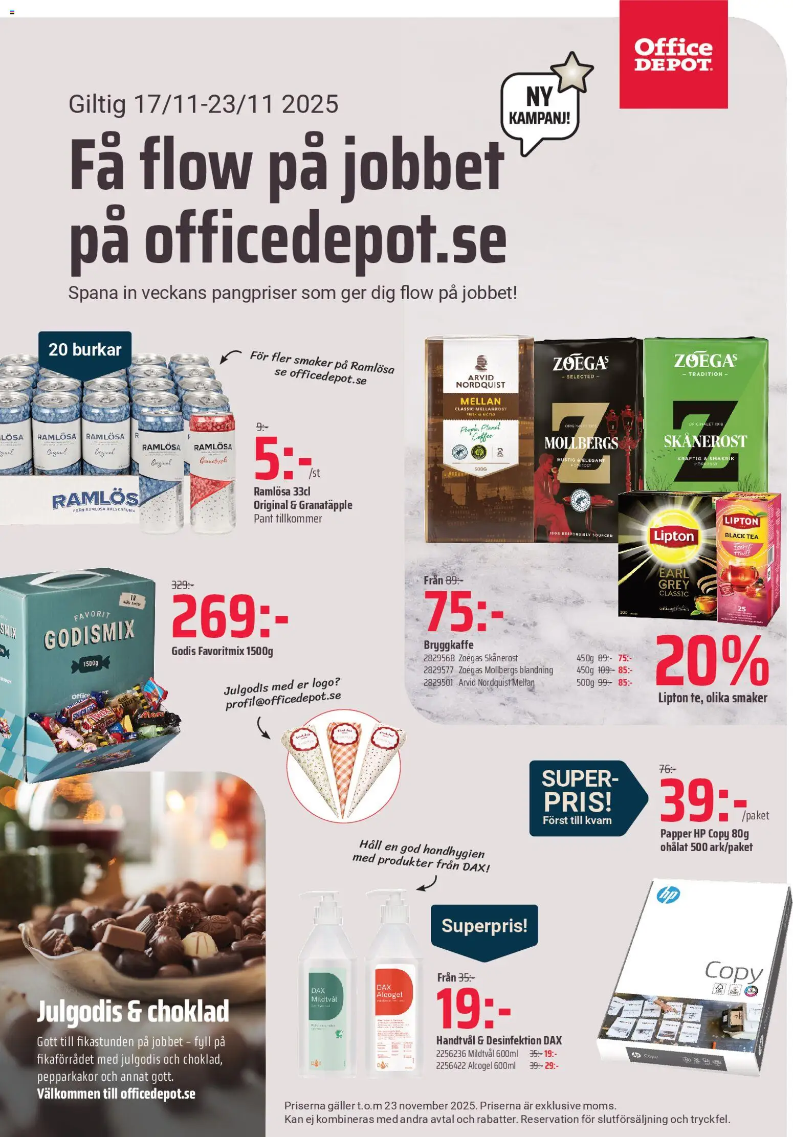 Office Depot reklamblad aktuell från 17.11.2025 | Sida: 1 | Produkter: Kvarn, Galler, Choklad, Godis