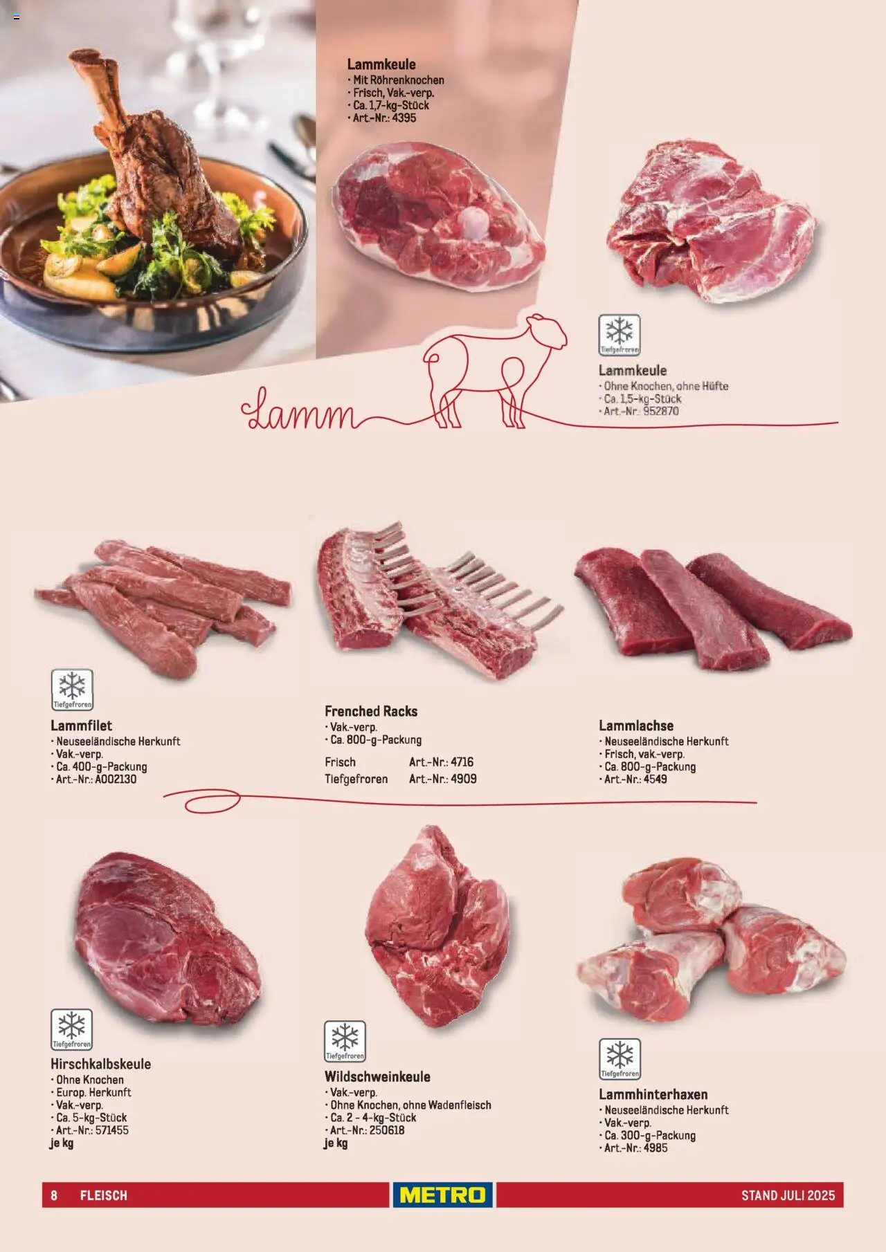 Metro - Sortimentskatalog Lieferservice – gültig ab 31.07.2025 | Seite: 8 | Produkte: Lammkeule, Fleisch