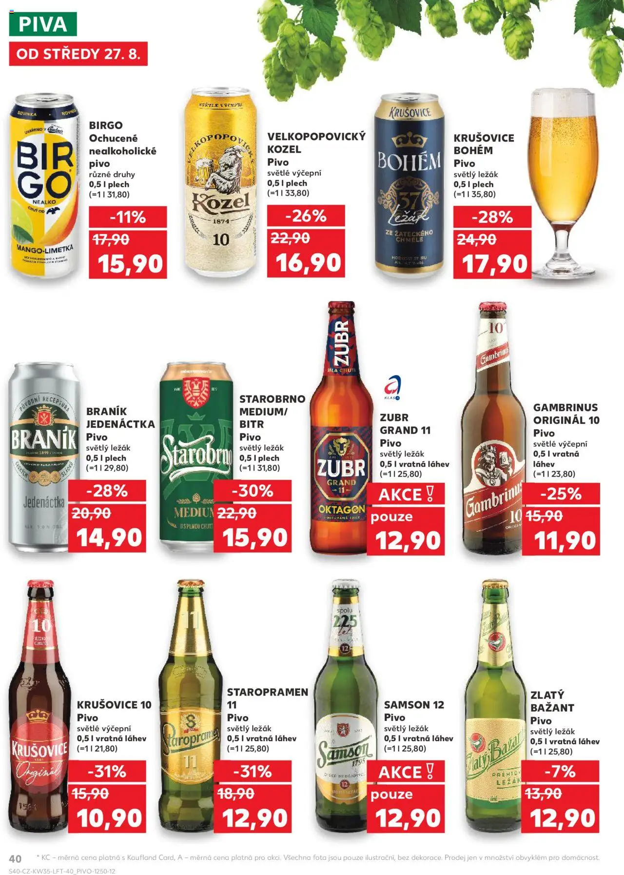 Kaufland leták - Plzeň od 27.08.2025 | Strana: 40 | Produkty: Zubr, Kozel, Staropramen 11, Gambrinus