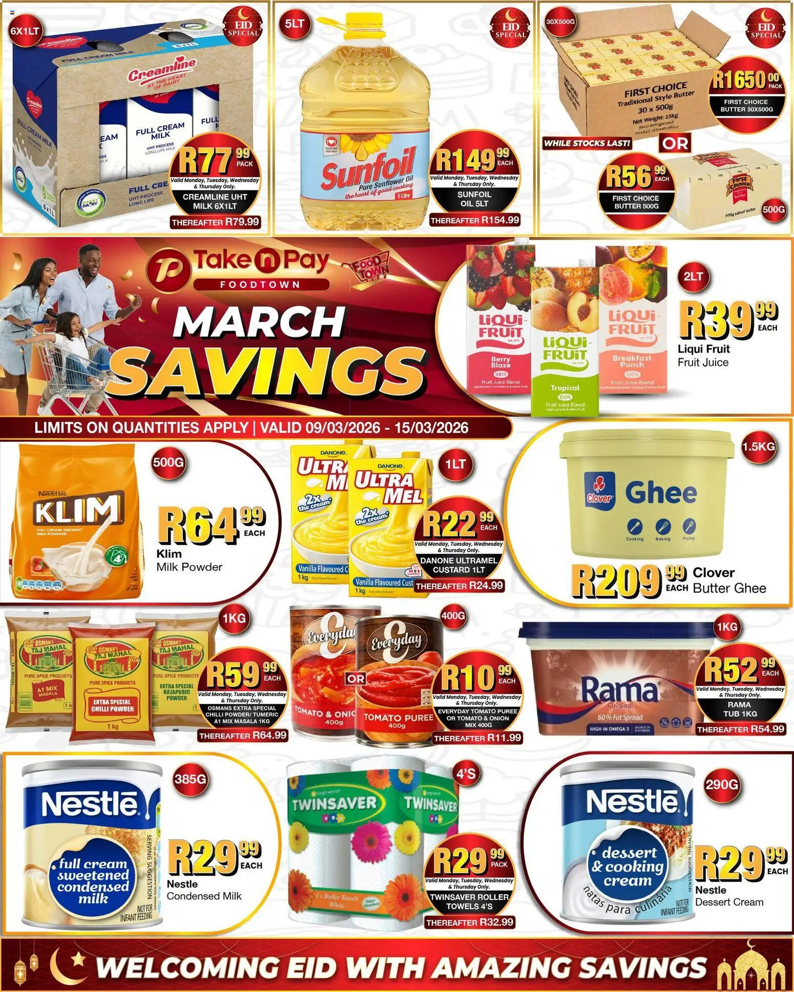 New Take n Pay catalogue – valid from 09.03.2026 | Page: 1 | Products: Milk, Oil, Cream, Fruit
