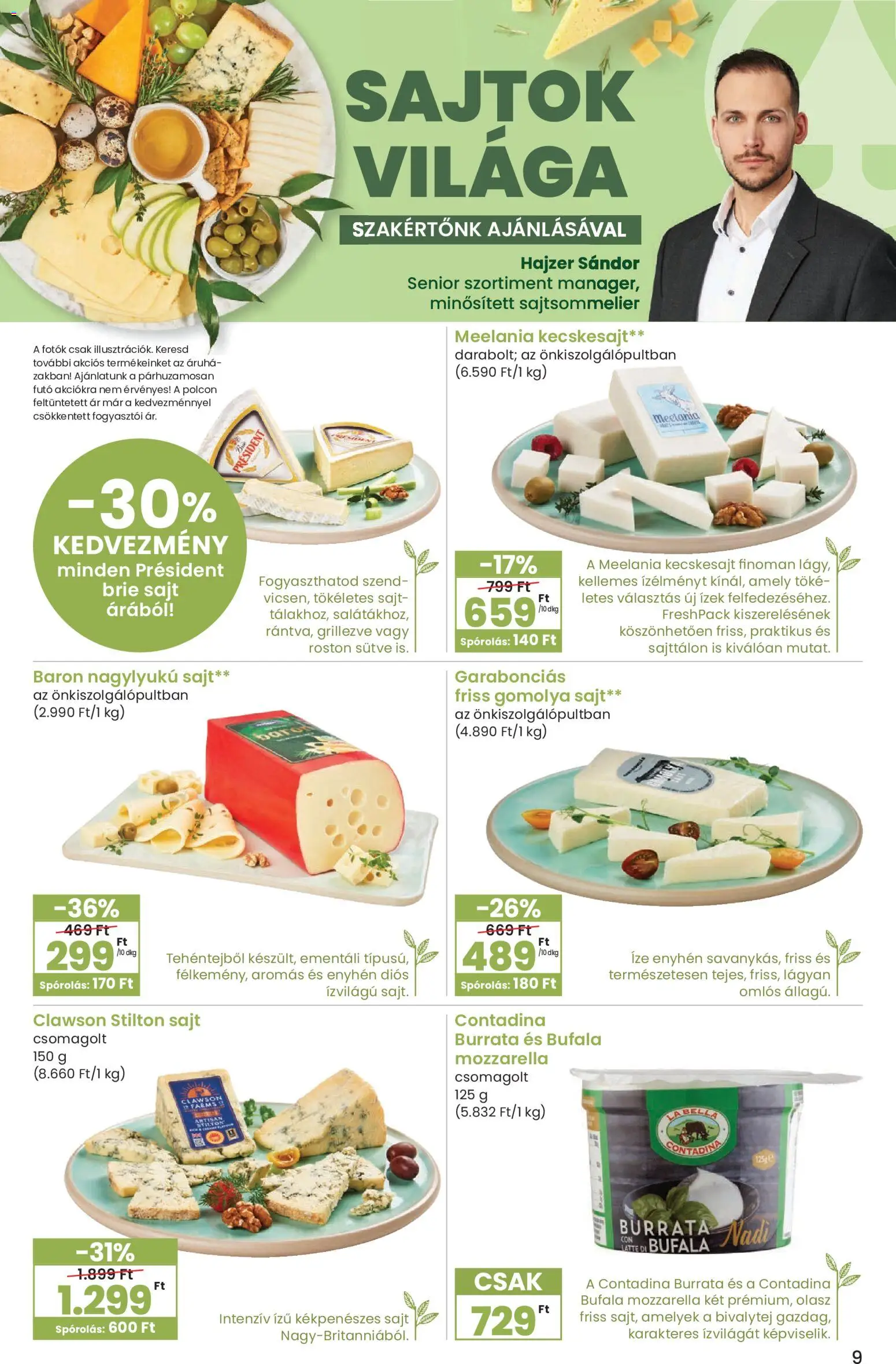 Interspar akciós ujság - amely érvényes a következő dátumtól: 09.03.2026 | Oldal: 9 | Termékek: Mozzarella, Sajtok, Gomolya sajt, Kecskesajt