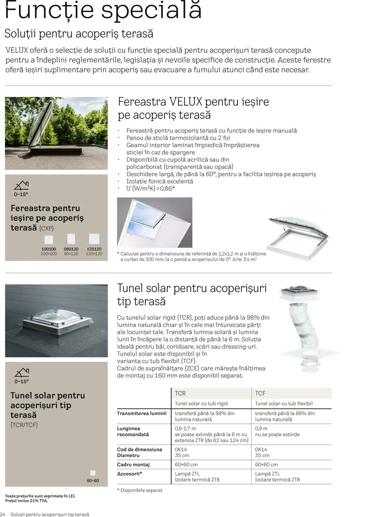 Velux catalog - Ferestre pentru acoperiș terasă – valabil de la 25.02.2025 | Pagină: 24 | Produse: Tavuk suyu, Fereastră, Lampă