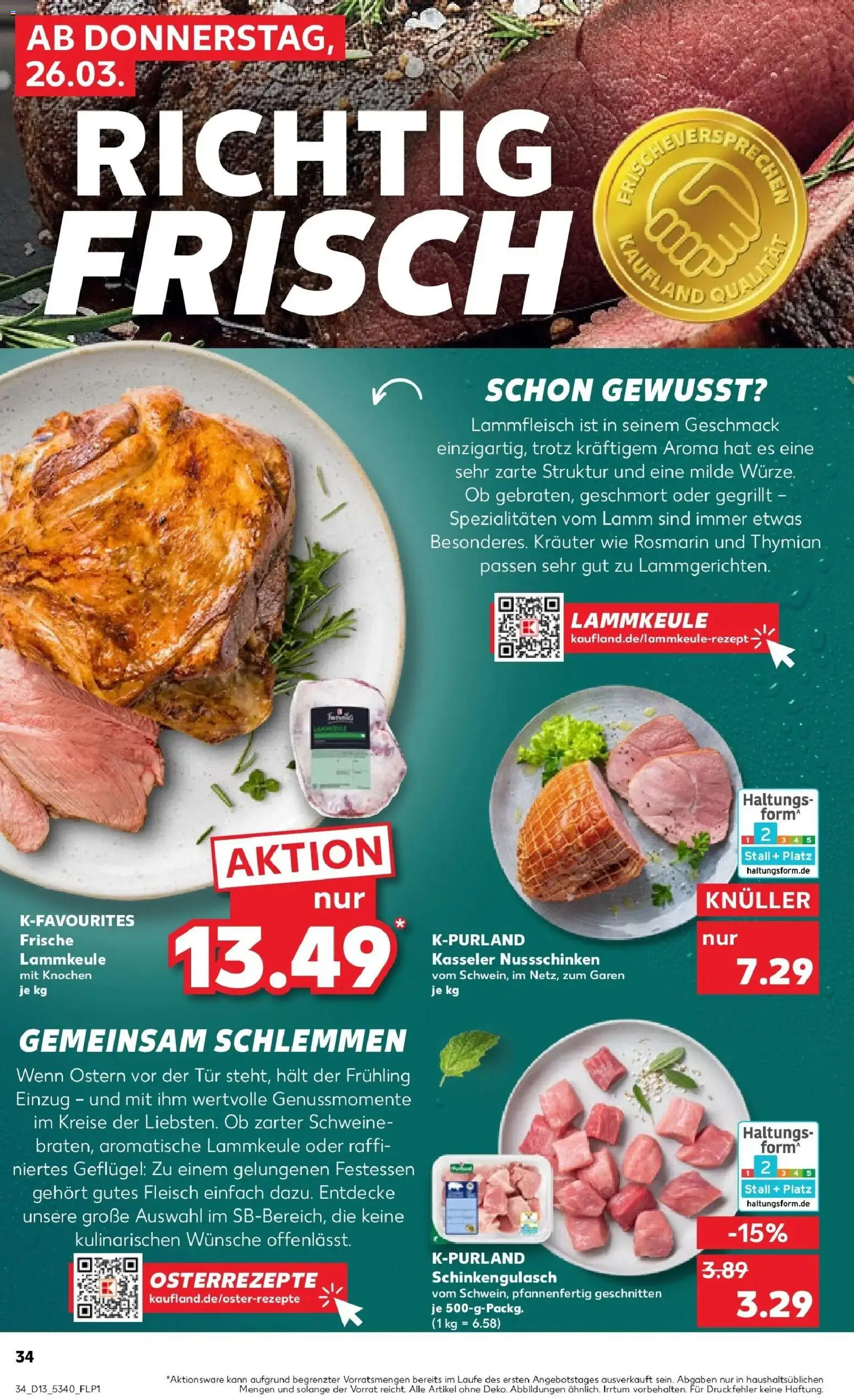 Kaufland Prospekt Dieburg	 – gültig ab 26.03.2026 | Seite: 34 | Produkte: Lammkeule, Tür, Fleisch