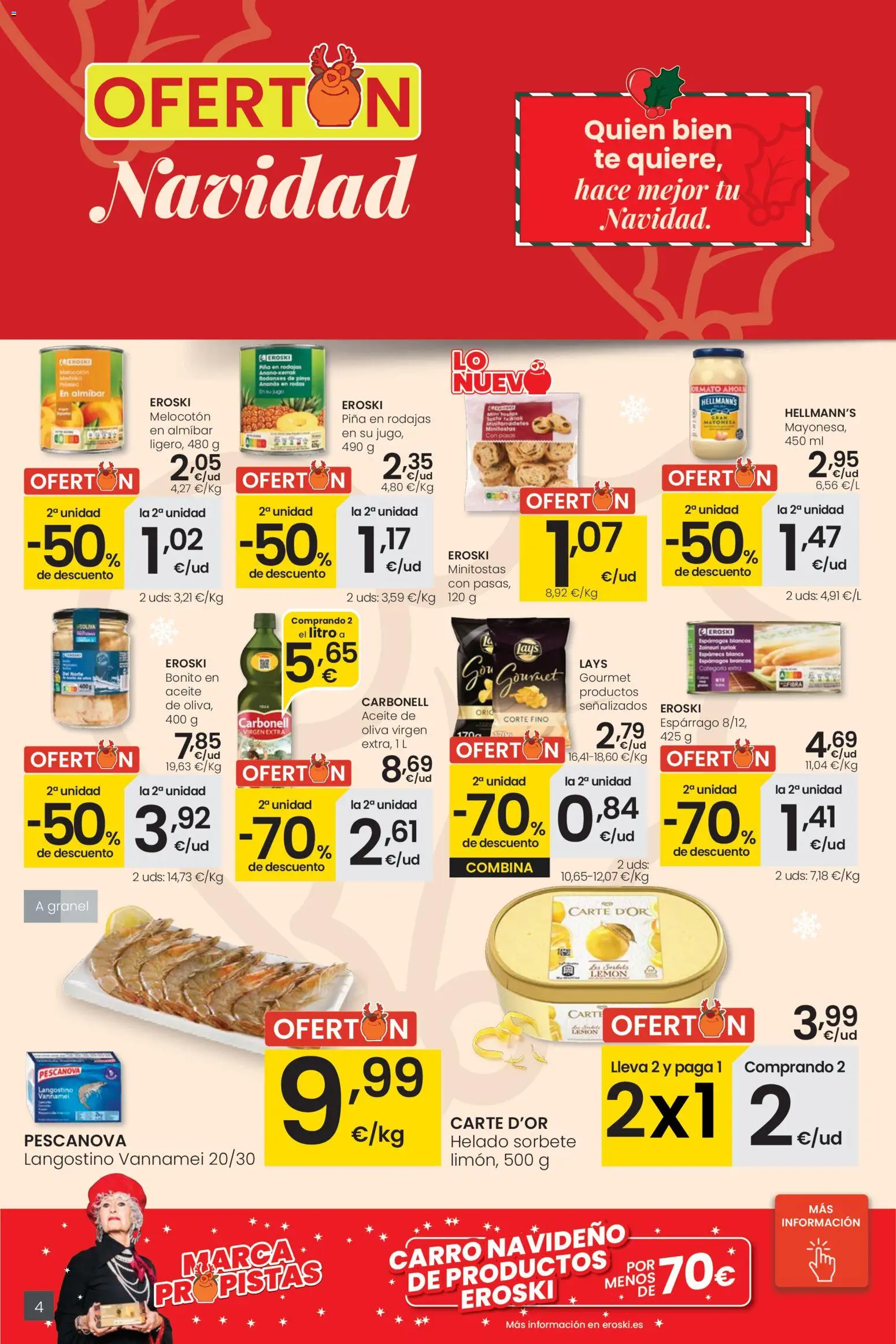 Eroski - Navidad │ válido desde el 18.12.2025 | Página: 4 | Productos: Aceite, Té, Helado, Langostino
