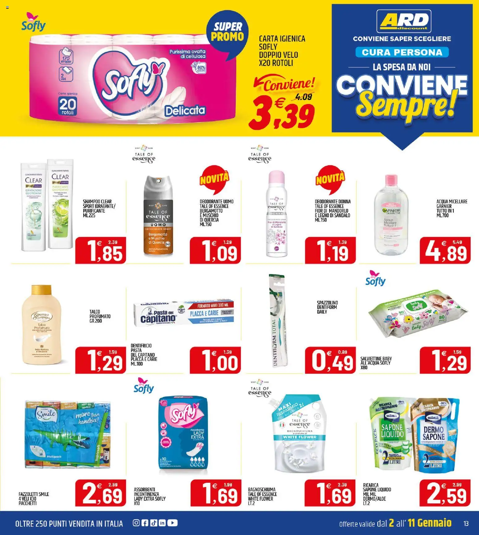 Volantino ARD Discount del 02.01.2026 | Pagina: 13 | Prodotti: Carta igienica, Deodorante, Dentifricio, Pasta