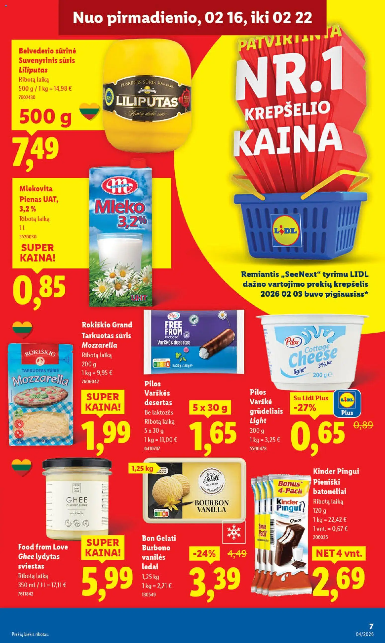 LIDL akcijos nuo 16.02.2026 | Puslapis: 7 | Prekių: Ledai, Pienas, Sūris, Sviestas