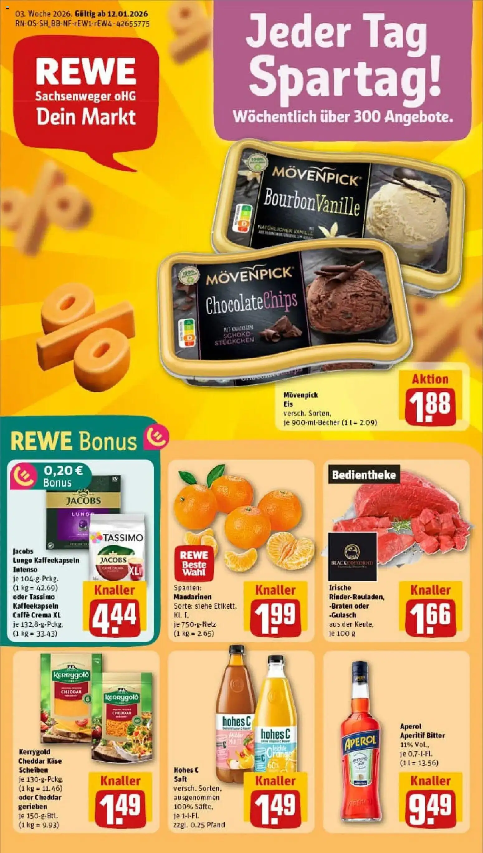 Rewe prospekt Leipzig / Stötteritz	 – gültig ab 11.01.2026 | Seite: 1 | Produkte: Käse, Movenpick eis, Aperol, Eis