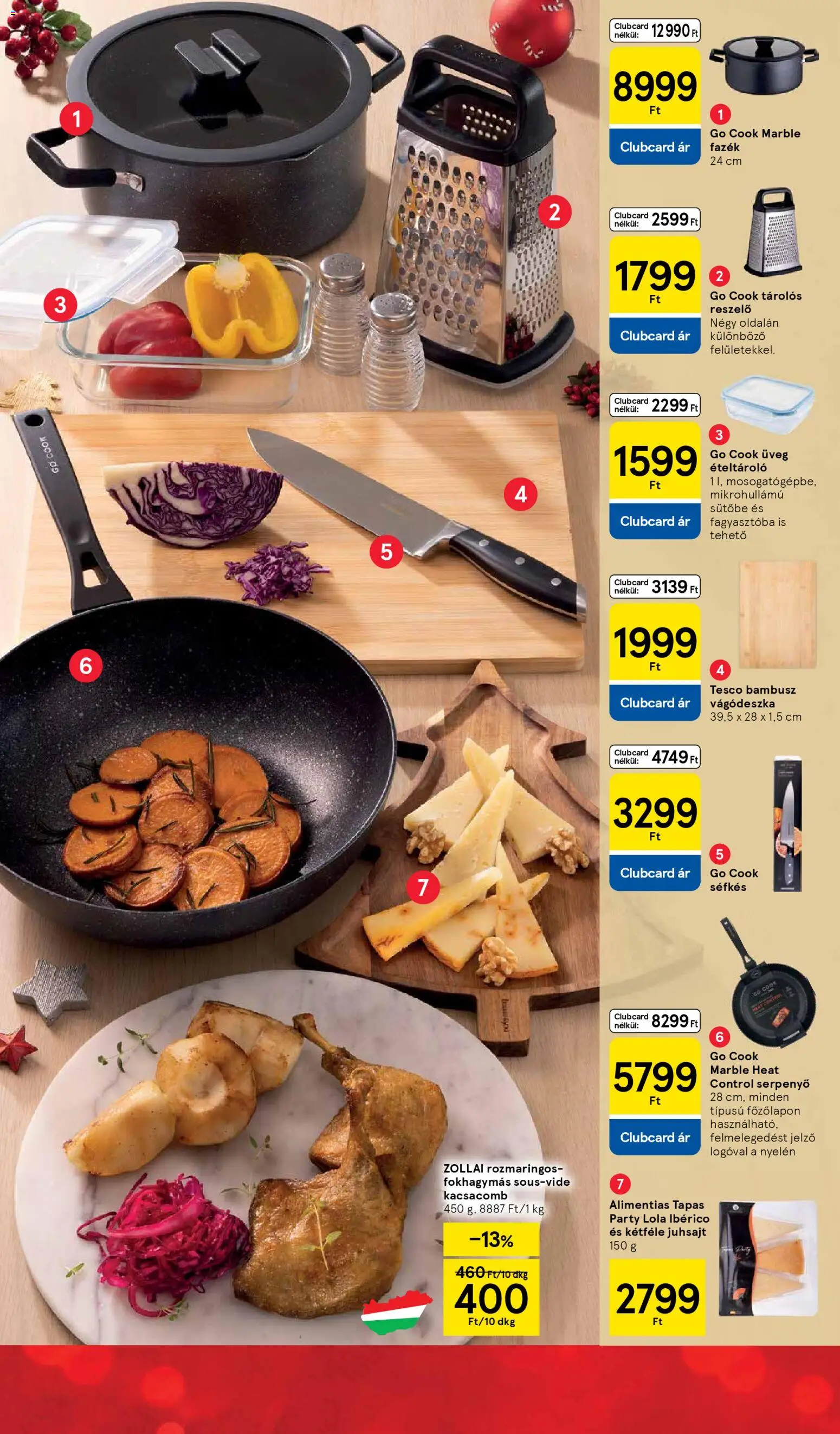 Tesco akciós ujság - amely érvényes a következő dátumtól: 26.11.2025 | Oldal: 7 | Termékek: Kacsacomb, Vágódeszka, Serpenyő, Juhsajt