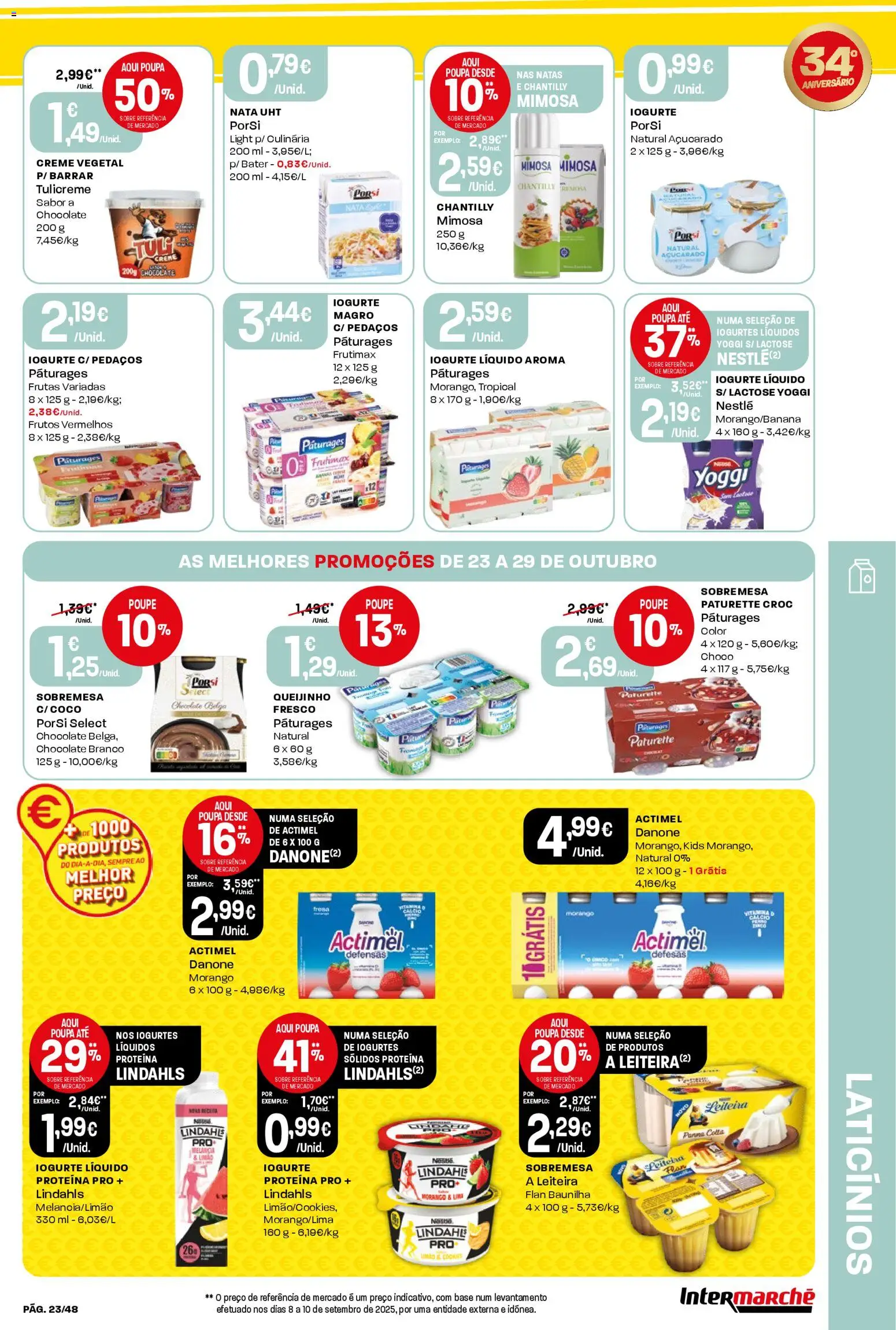 Intermarché folheto │ válido de 23.10.2025 | Página: 23 | Produtos: Iogurtes, Nestlé, Chocolate, Natas