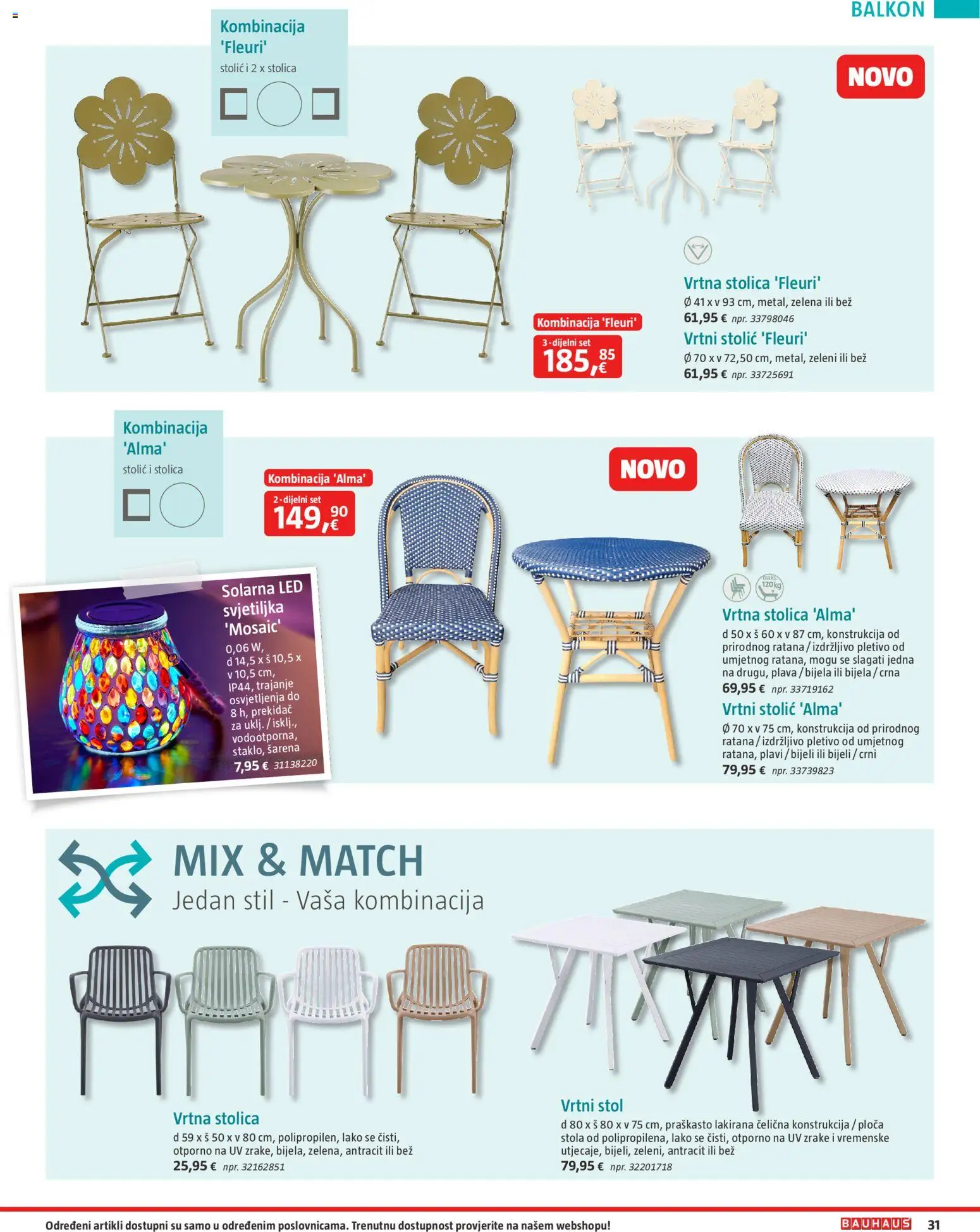 Bauhaus katalog | vrijedi od 23.03.2026 | Stranica: 31 | Proizvodi: Stol, Stolica, Svjetiljka, Vrtni stolić