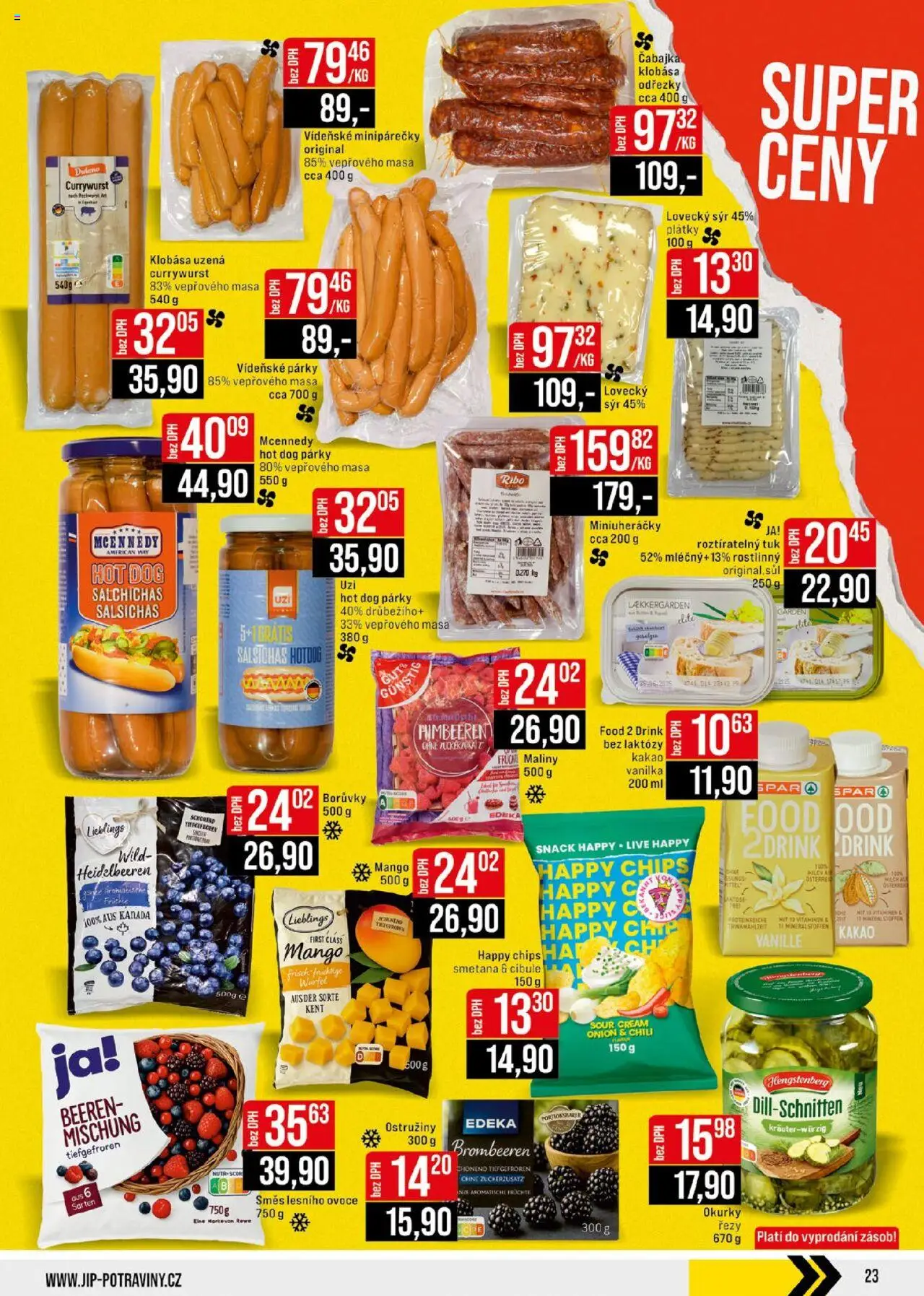 Jip leták - Ostatní prodejny od 18.06.2025 | Strana: 23 | Produkty: Ovoce, Sýr, Okurky, Klobása