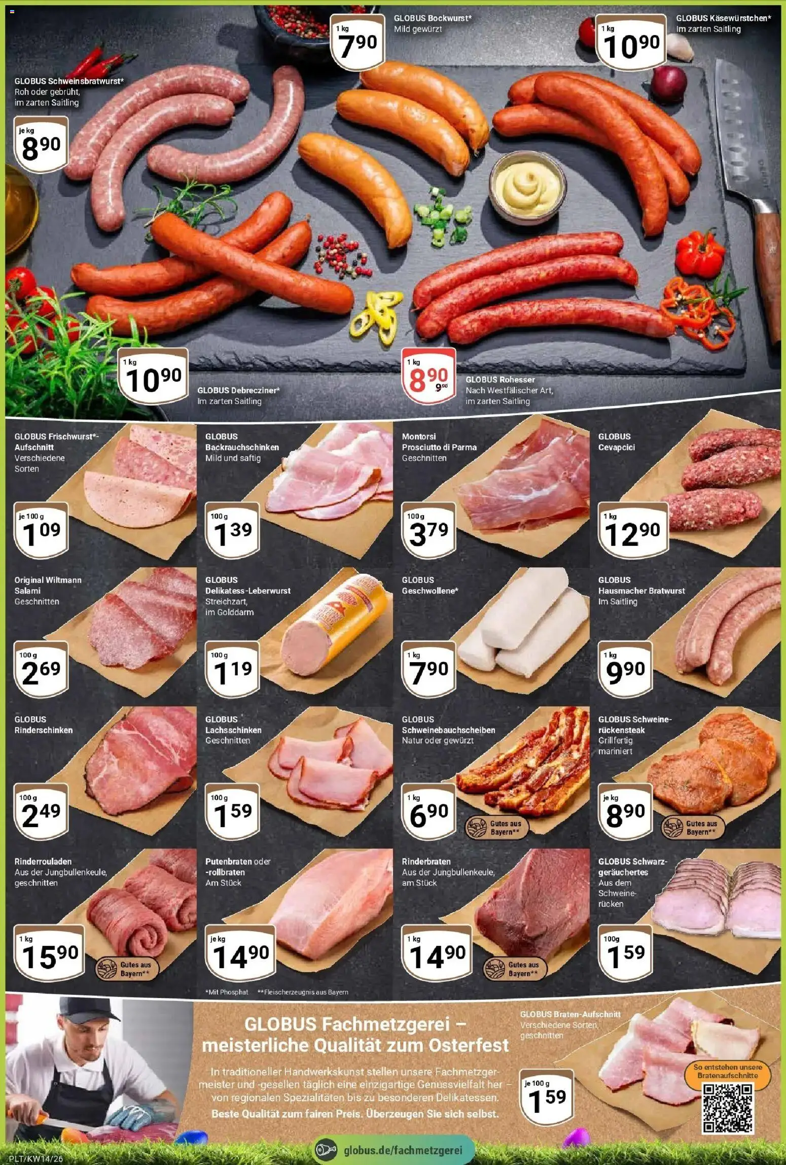 Globus prospekt Plattling	 – gültig ab 30.03.2026 | Seite: 2 | Produkte: Rinderrouladen, Rinderbraten, Bratwurst, Salami