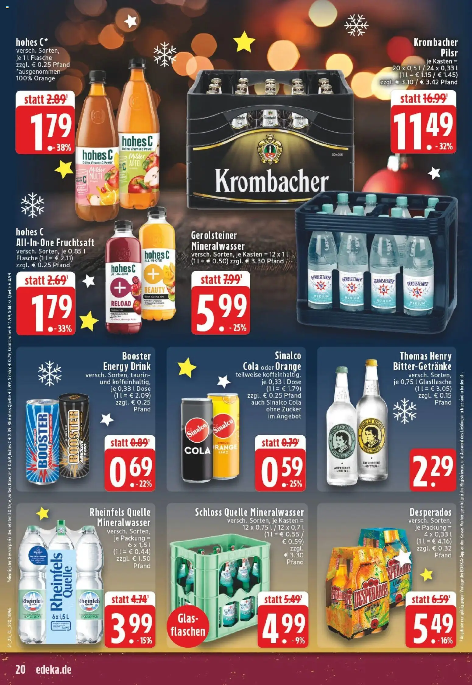 Edeka prospekt Lünen	 – gültig ab 15.12.2025 | Seite: 20 | Produkte: Cola, Mineralwasser, Hohes c, Rheinfels quelle