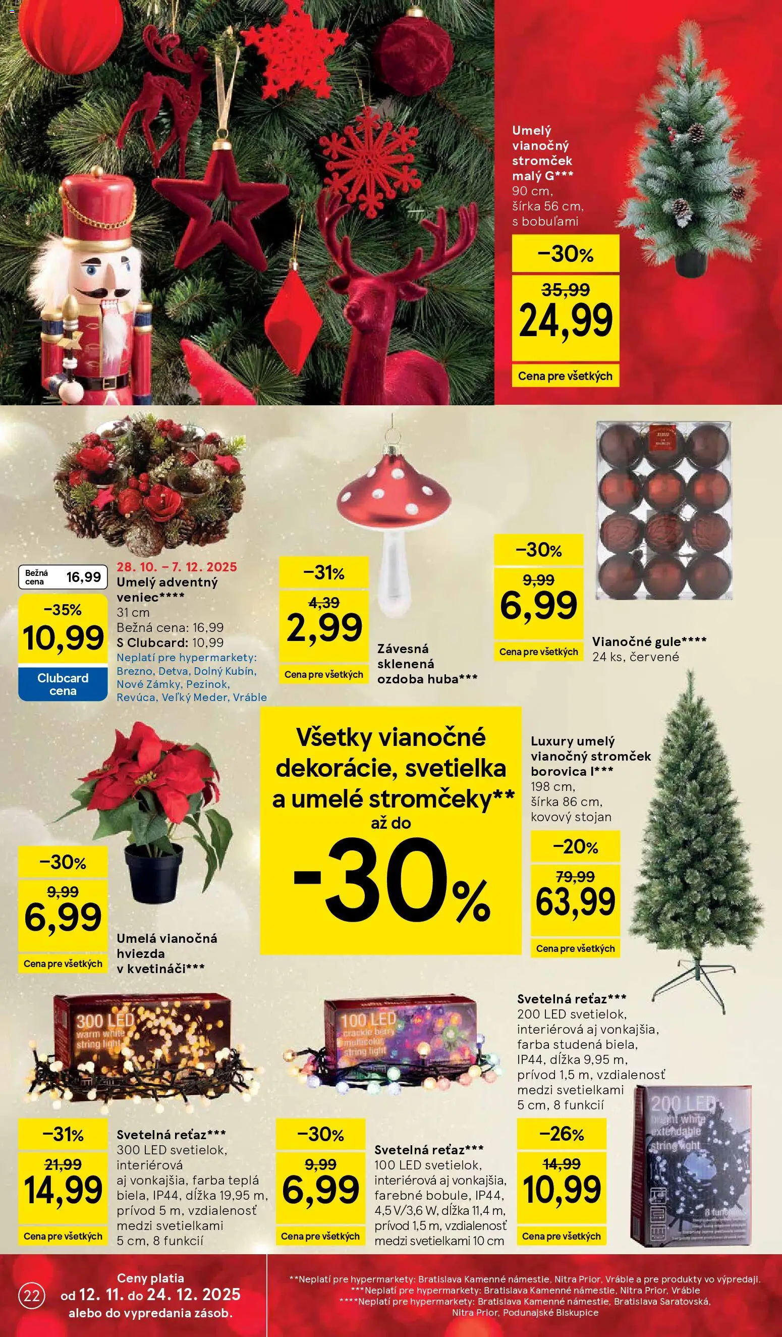 Nové Tesco akcie – leták je platný od 26.11.2025 | Strana: 22 | Produkty: Svetielka, Led, Vianočný stromček